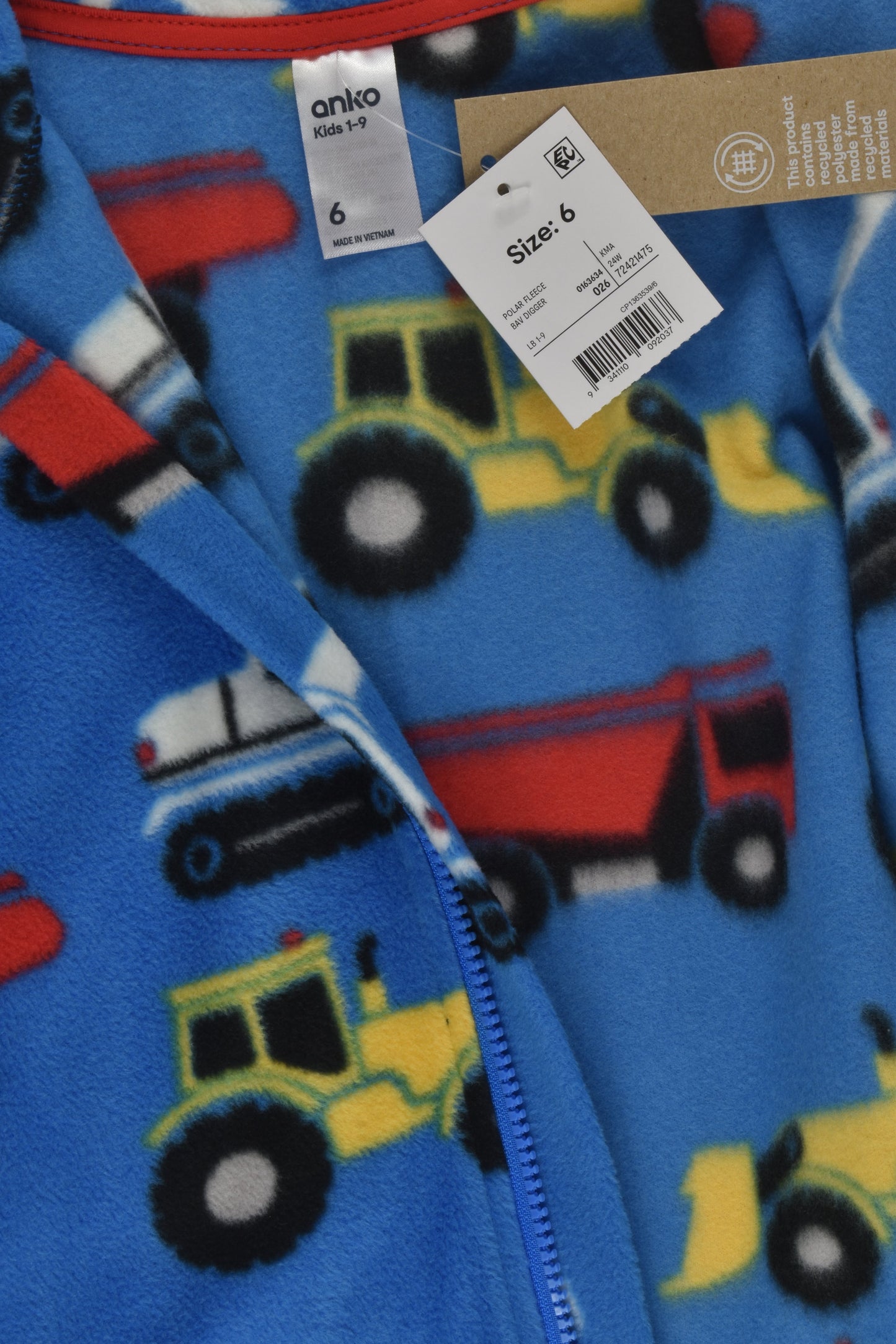 Anko Size 6 Vehicles Zip Flannel Jacket