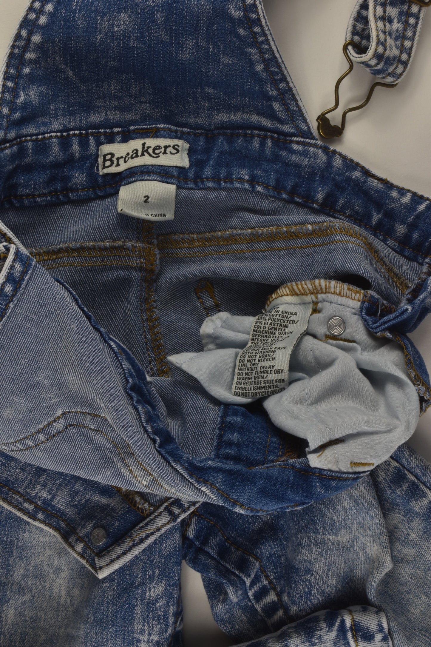Breakers Size 2 Acid-wash Denim Overalls