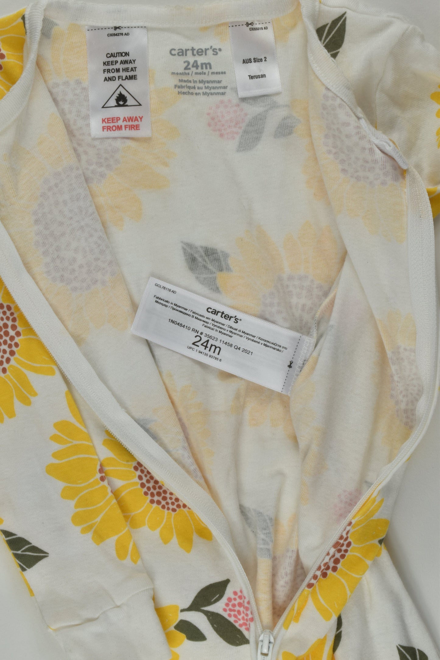 Carter's Size 2 Sunflower Footed Romper