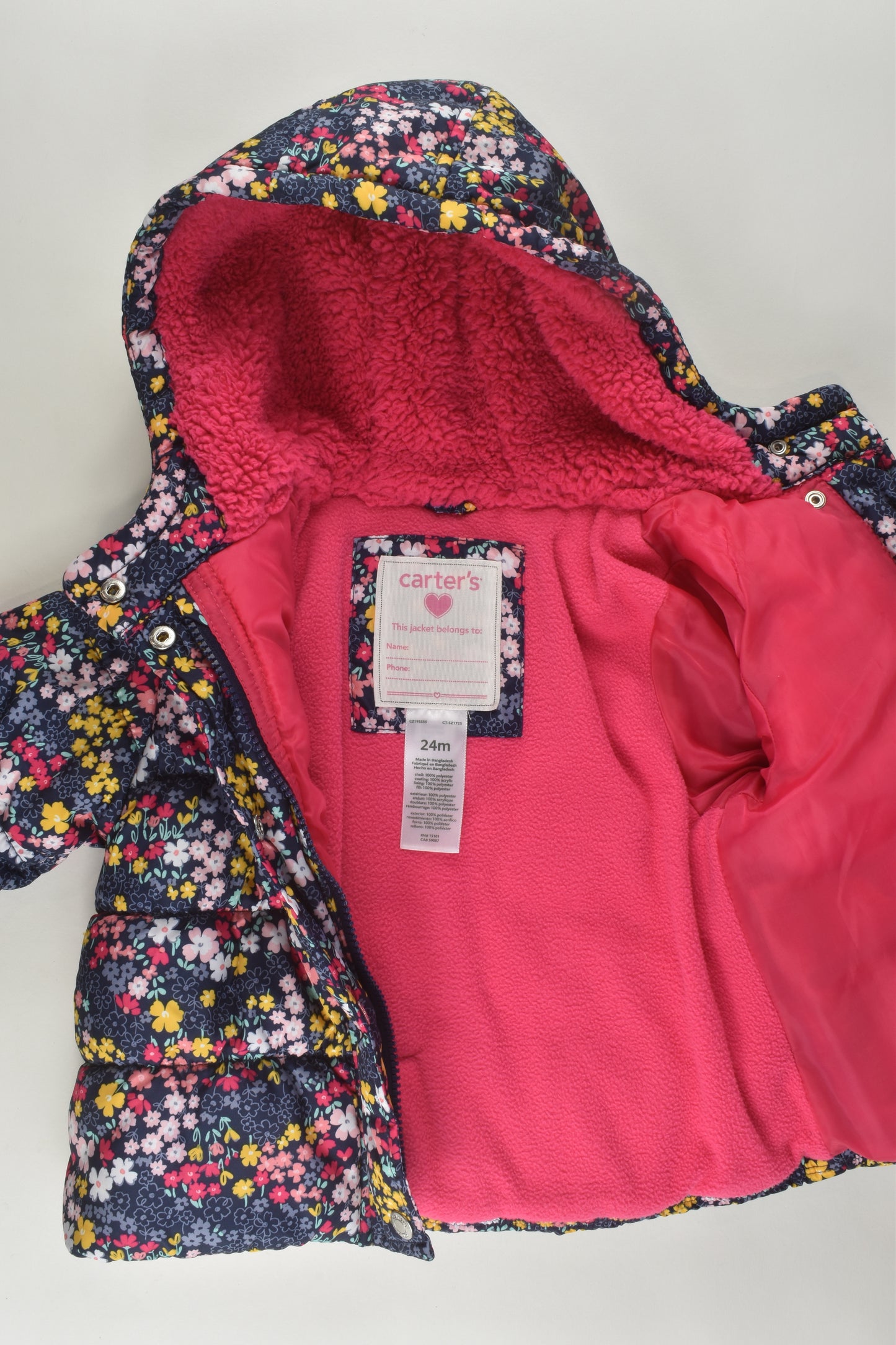 Carter's Size 2 Warm Fleece Lined Puffer Jacket