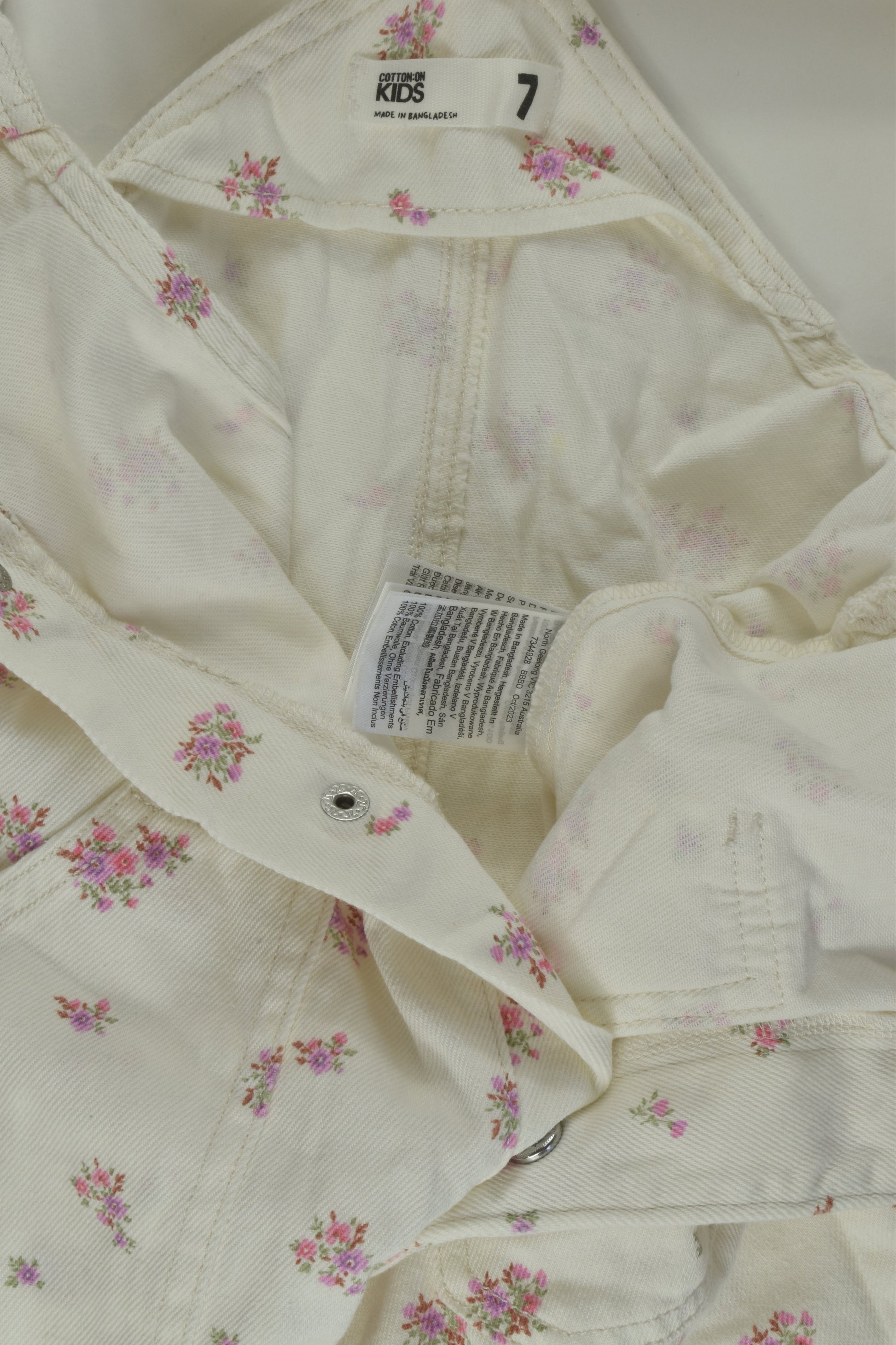 Cotton On Kids Size 7 Floral Denim Overalls