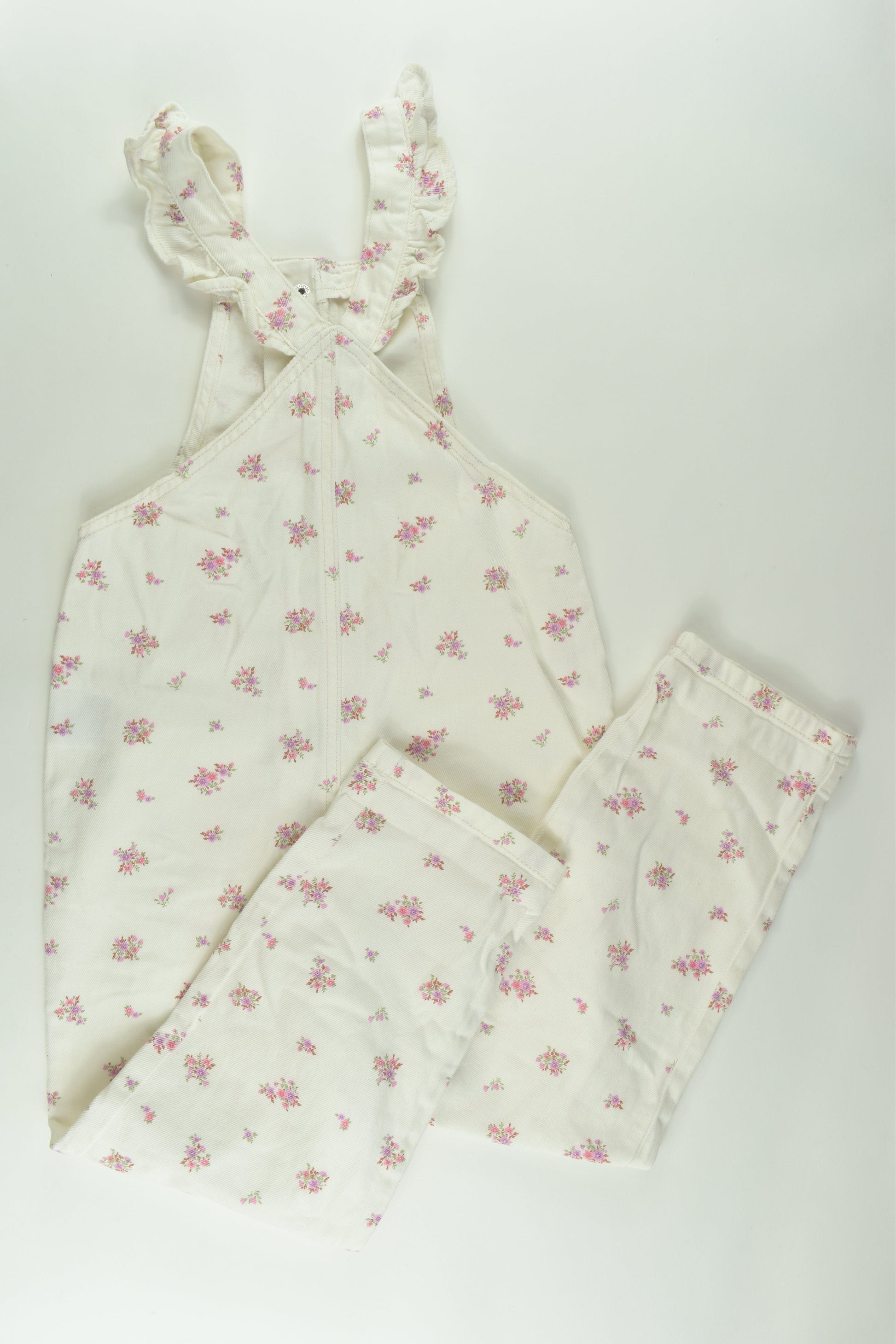 Cotton On Kids Size 7 Floral Denim Overalls