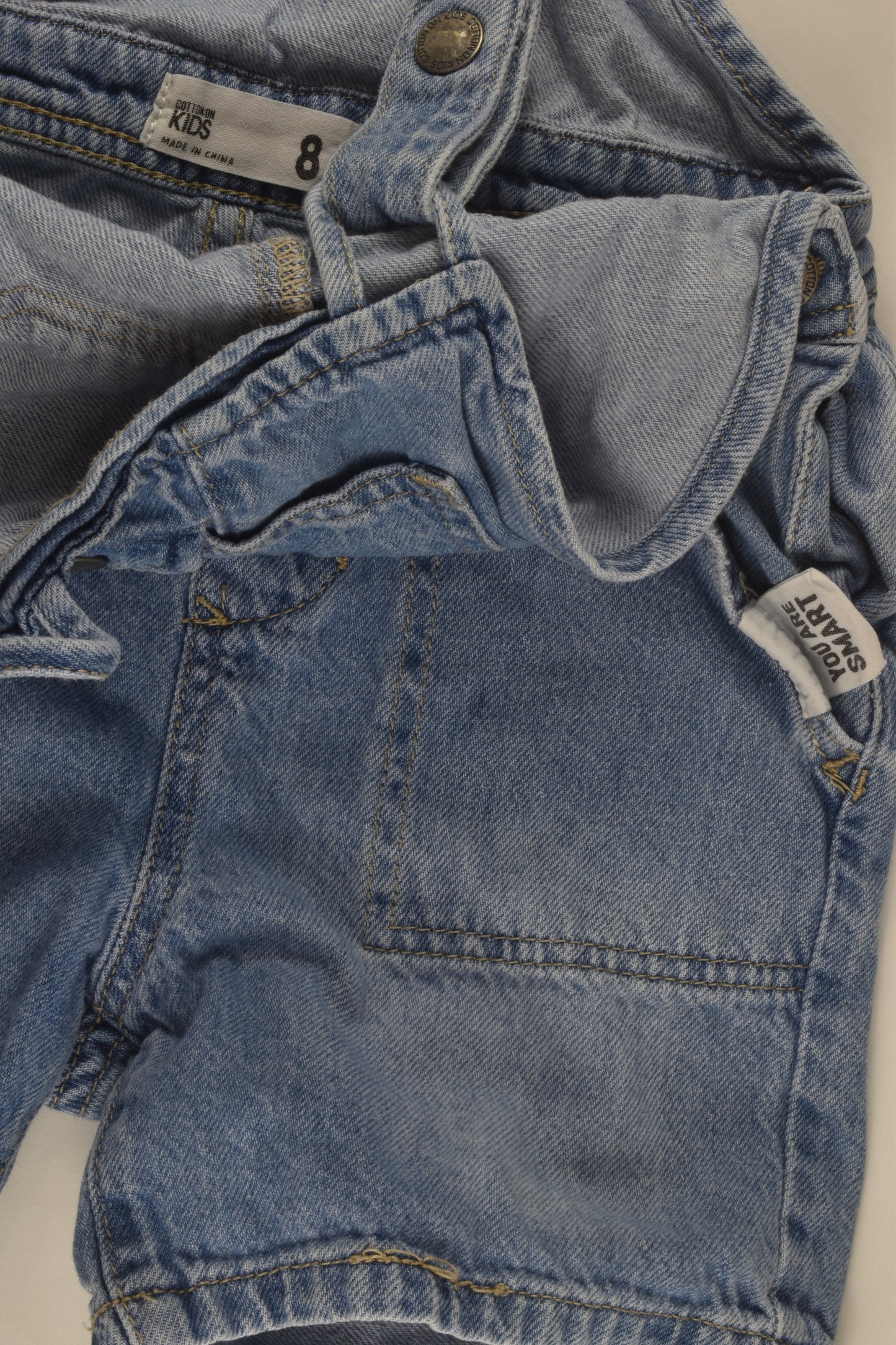 Cotton On Kids Size 8 'You Are Smart' Short Denim Overalls