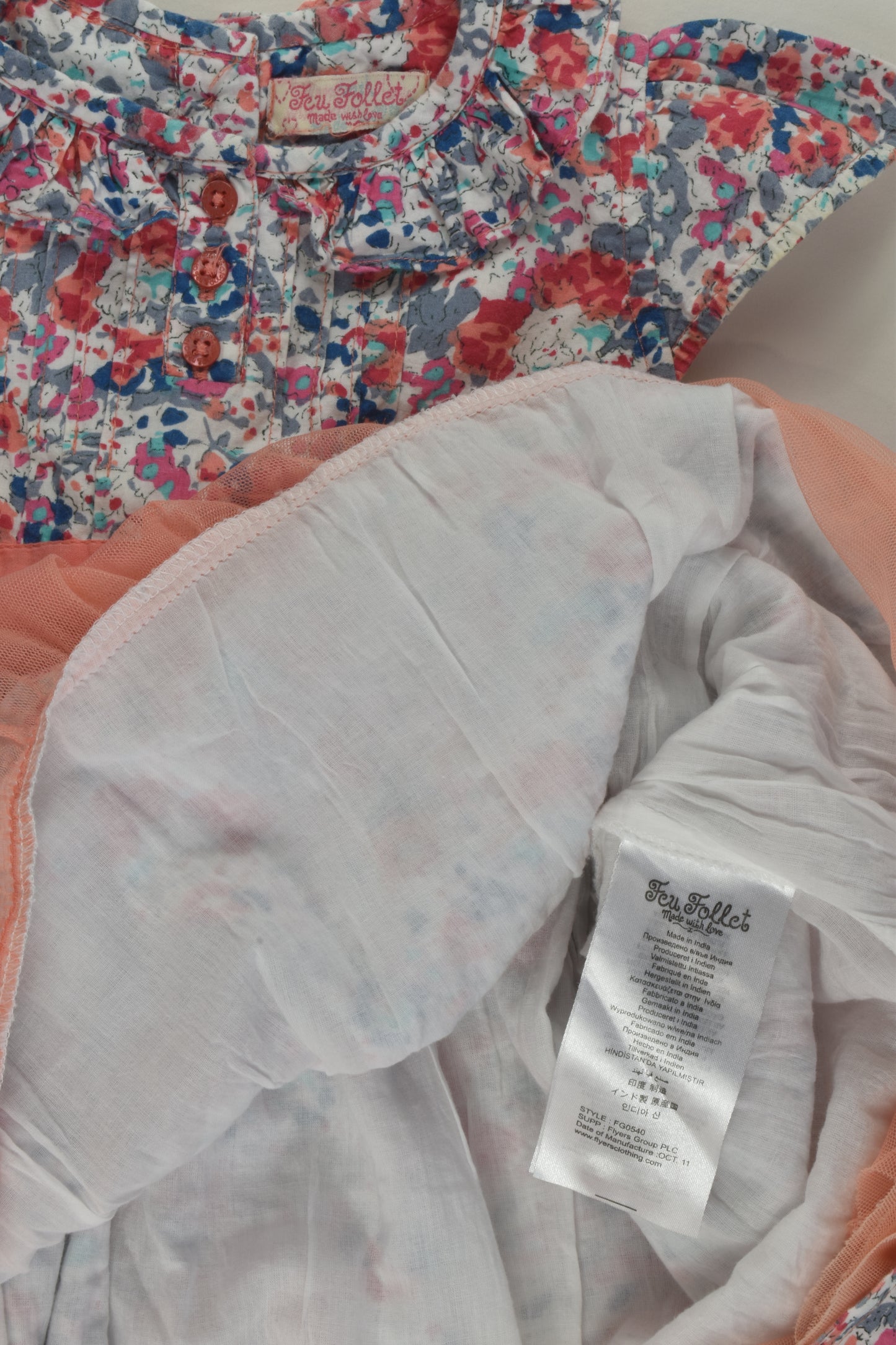 Feu Follet Size 1-2 Lined Floral Dress