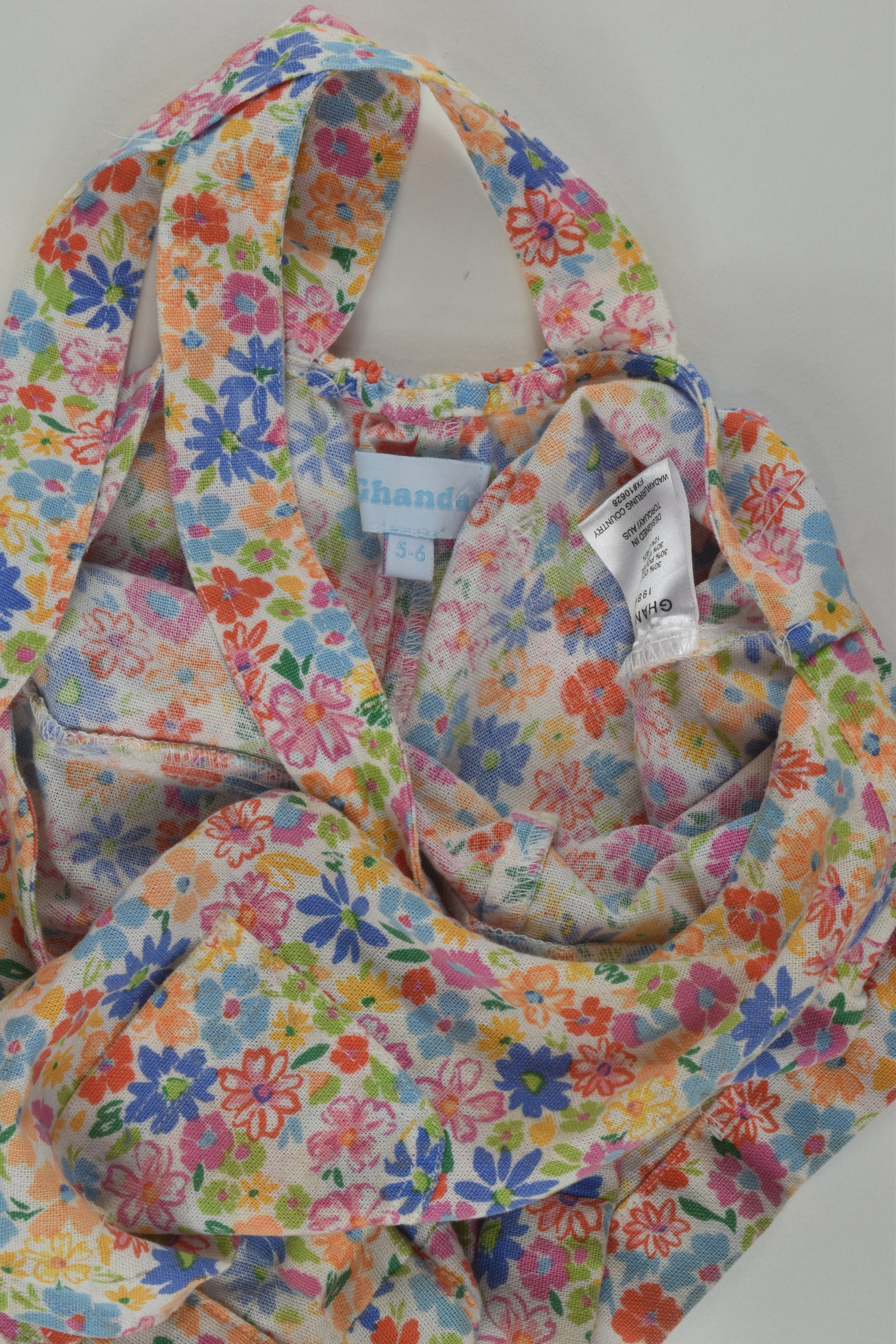 Ghanda Size 5-6 Floral Linen Blend Short Overalls