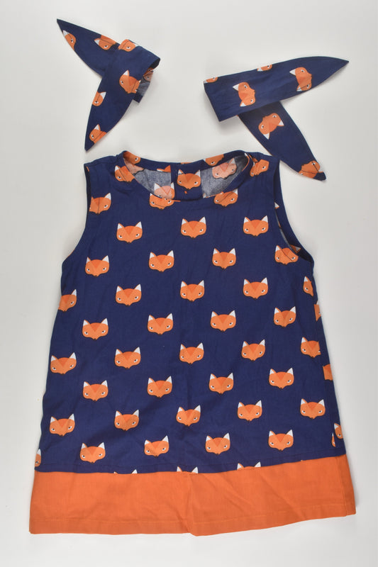 Handmade Size 2/3 Fox Dress and Hair Ribbons