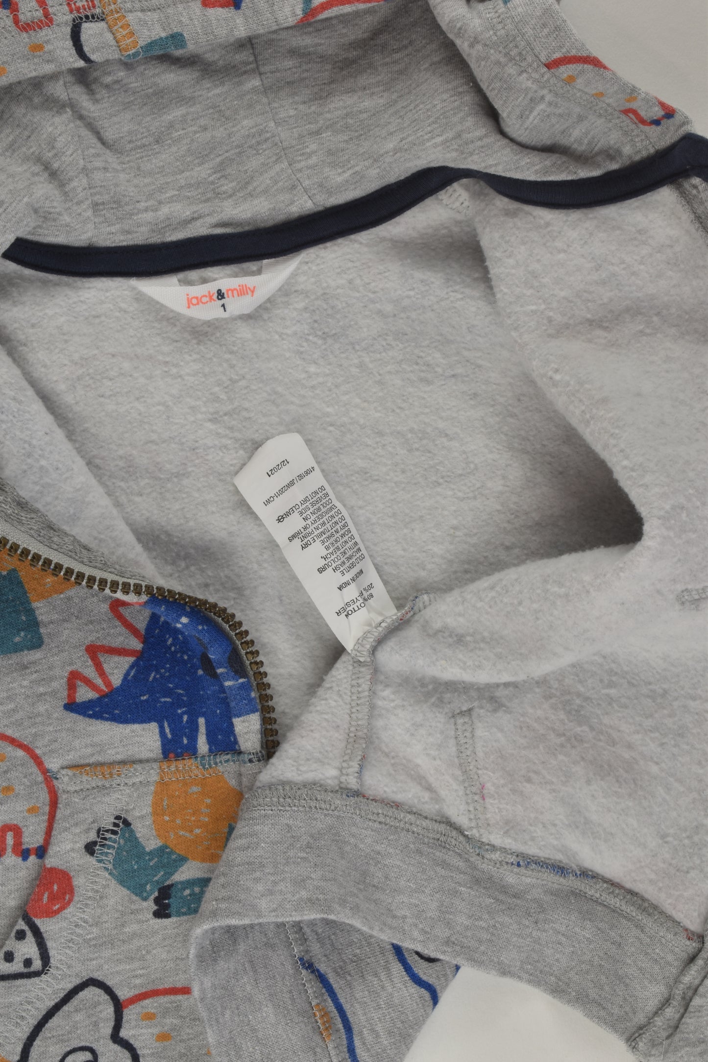 Jack & Milly Size 1 Dinosaur Zip Jumper