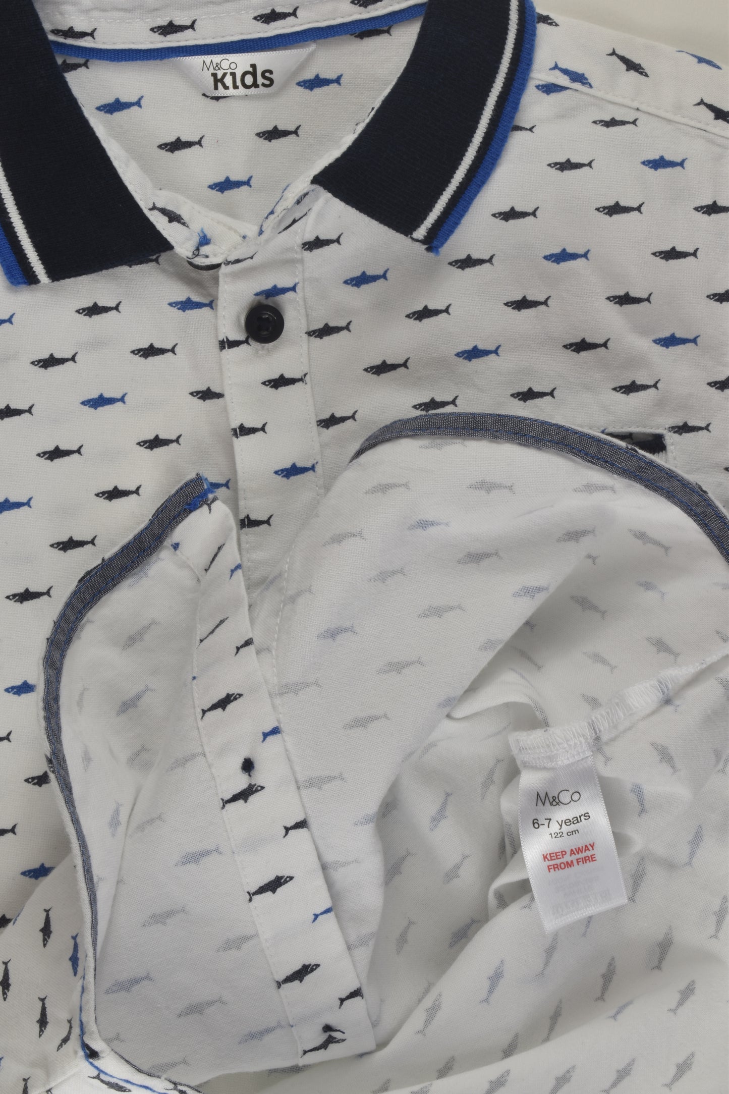 M&Co Kids Size 6-7 Shark Button-up Shirt
