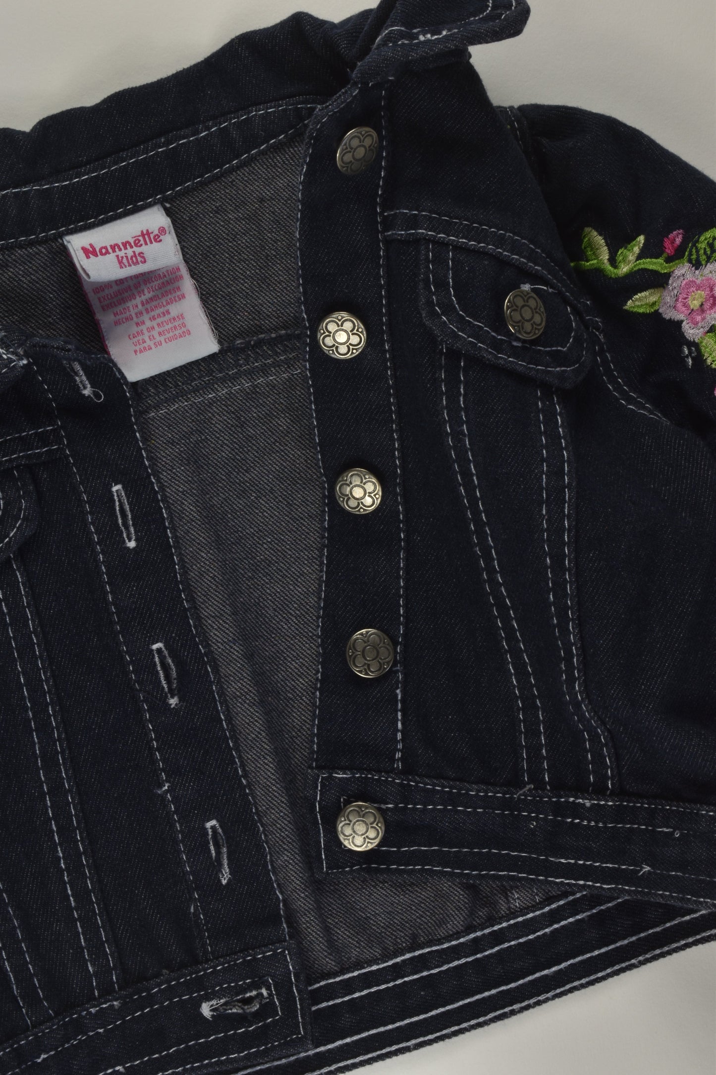Nannette Kids Size 3 Denim Jacket with Floral Embroidery