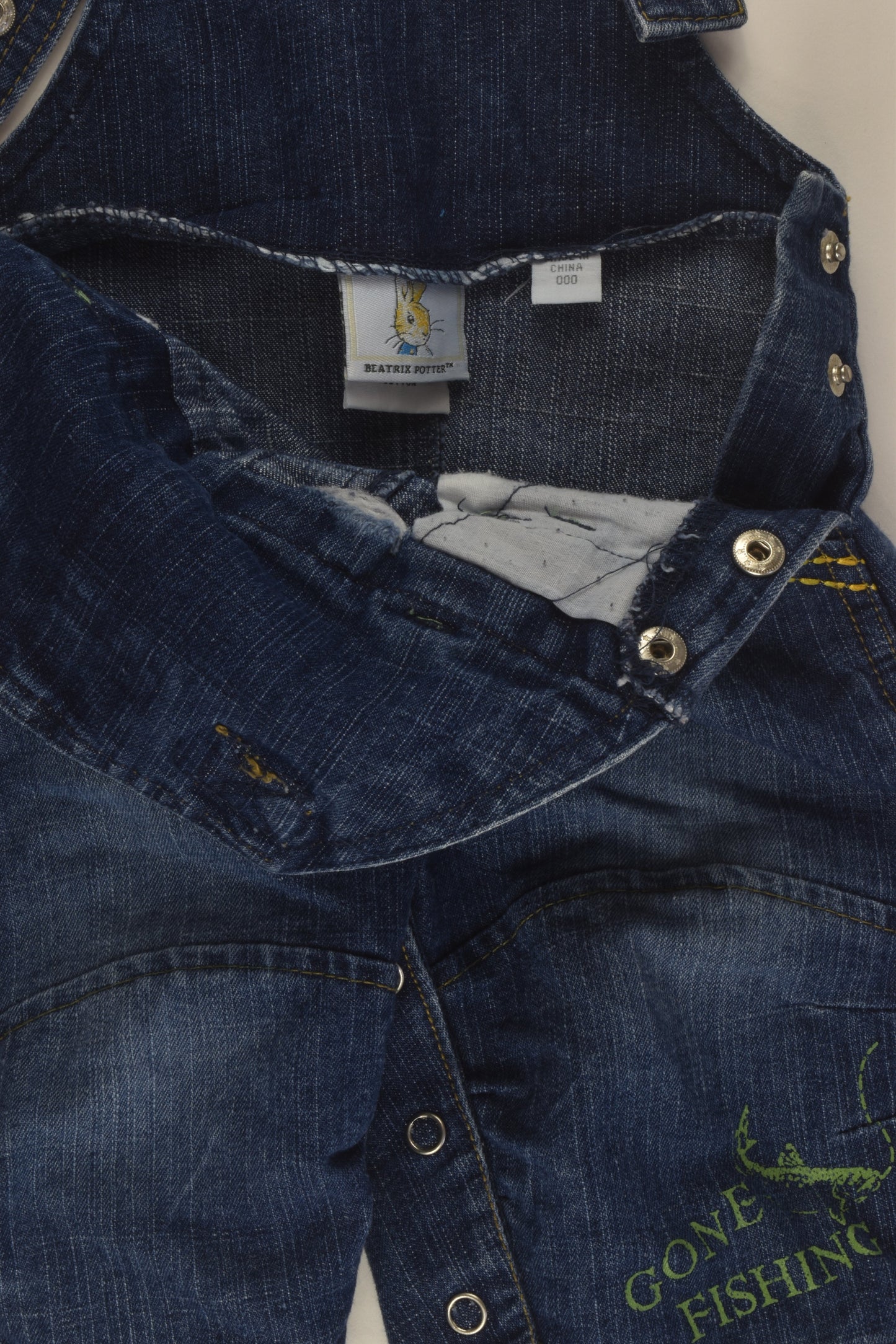 Peter Rabbit Size 000 'Gone Fishing' Denim Overalls