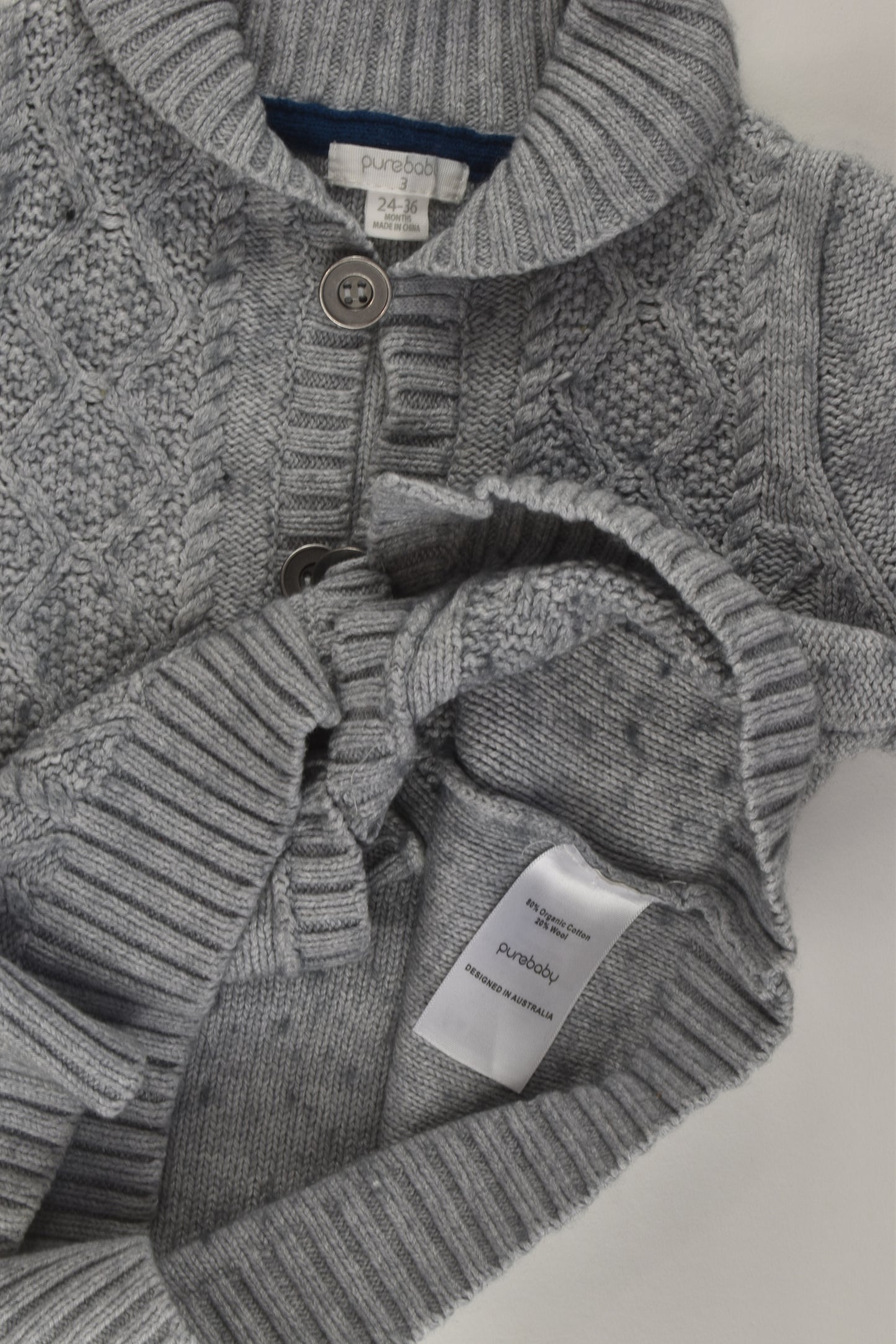 Purebaby Size 3 Wool Blend Knit Cardigan