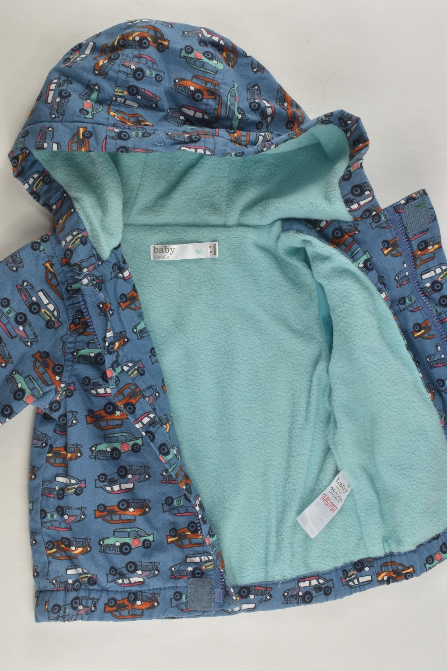 Baby M&Co Size 0 (6-9 months) Fleece Lined Cars Jacket
