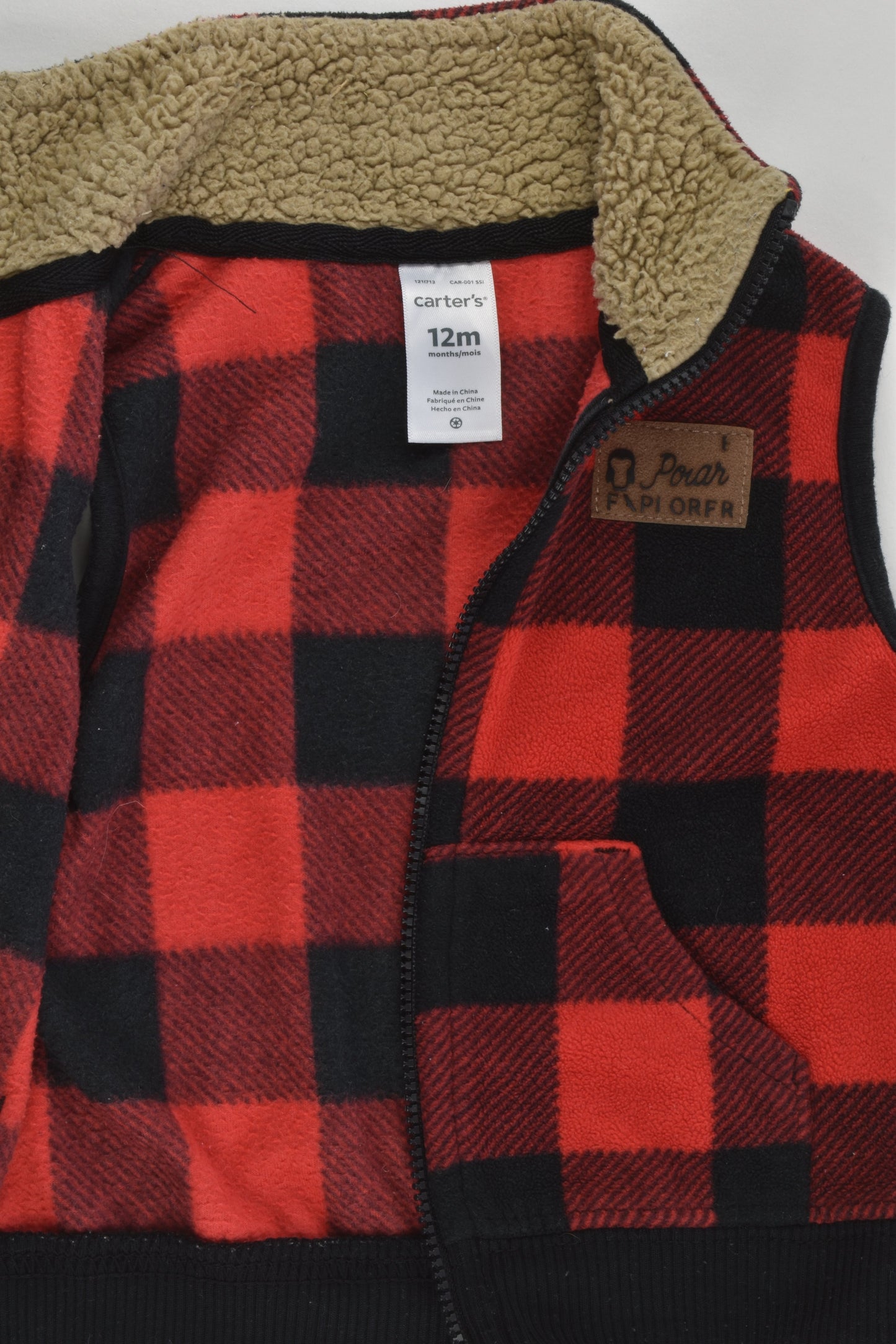 Carter's Size 0 (12 months) Checked 'Polar Explorer' Fleece Vest