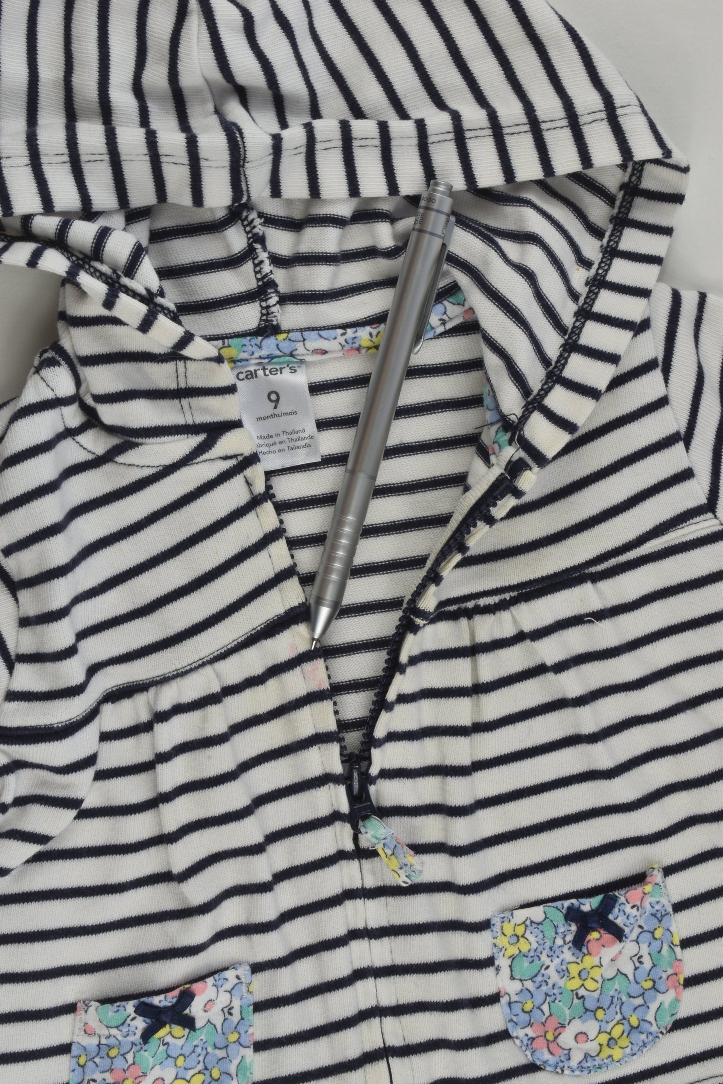 Carter's Size 0 (9 months) Floral Pockets Zip Jumper