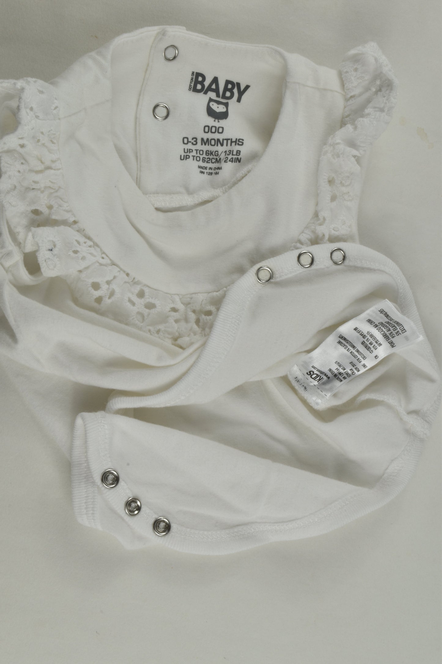 Cotton On Baby Size 000 Lace Detail Bodysuit