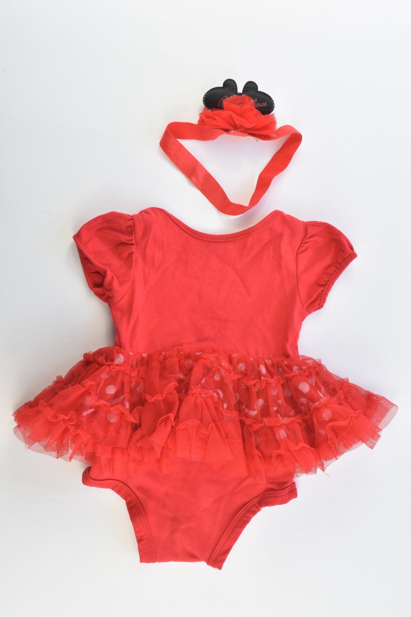 Disney Size 000 (3 months) Minnie Mouse Bodysuit with Tulle and Matching Headband