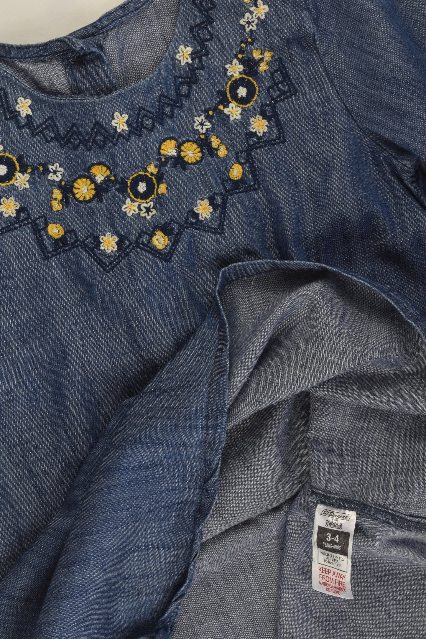 Dunnes Stores Size 3-4 Embroidery Denim Dress