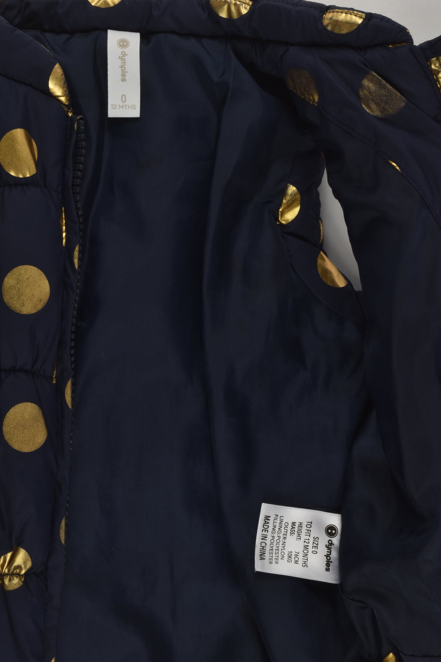 Dymples Size 0 Golden Polka Dots Puffer Vest