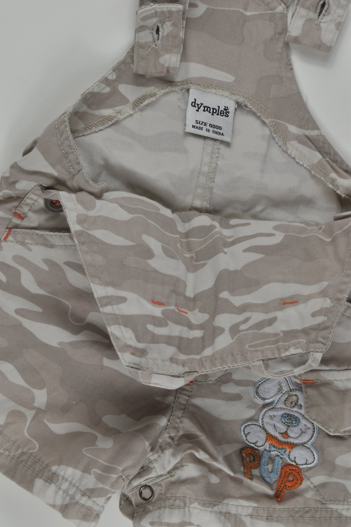 Dymples Size 0000 Camouflage Pup Short Overalls