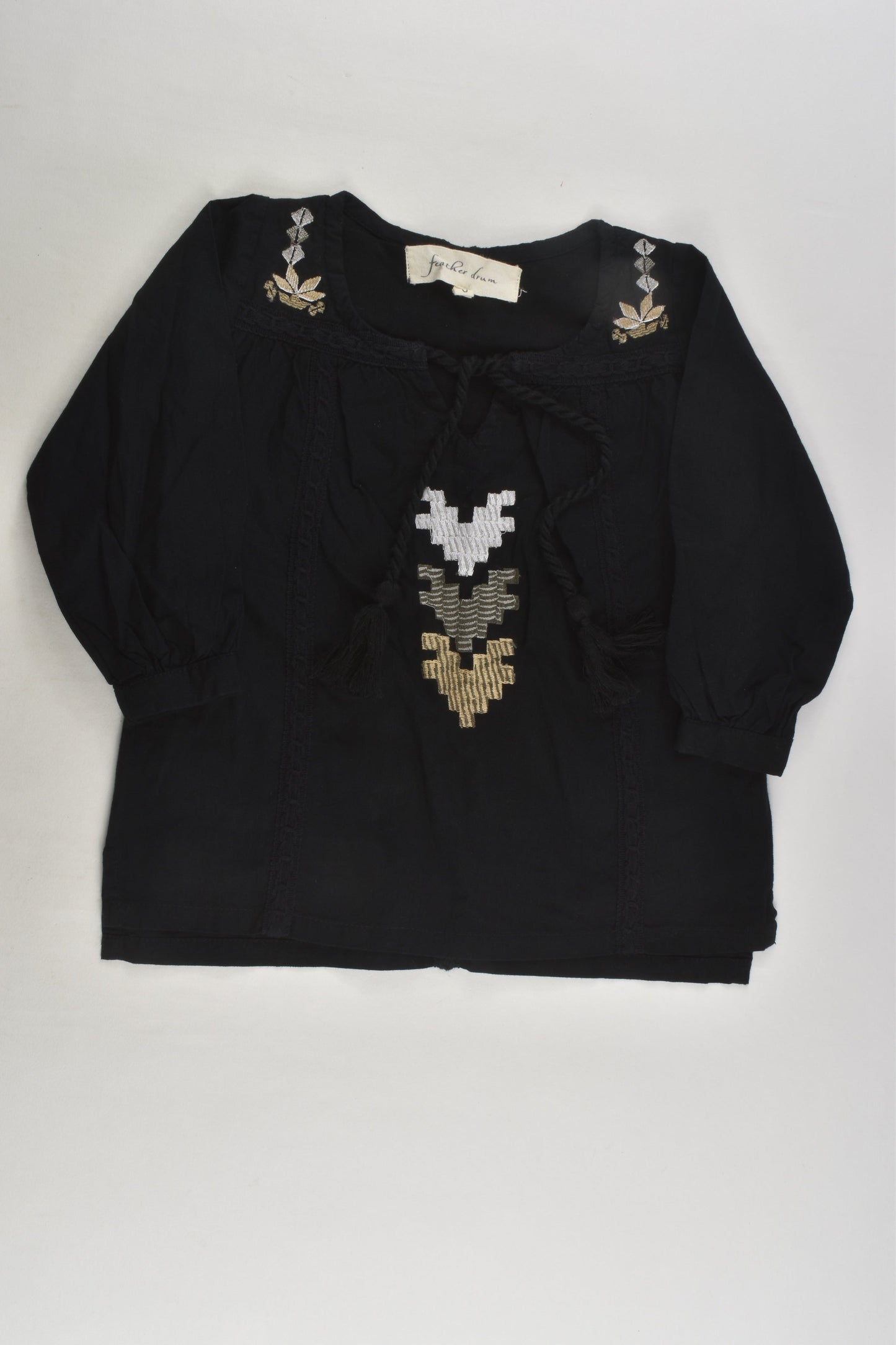 Feather Drum Size 0 Lined Embroidery Tunic/Blouse
