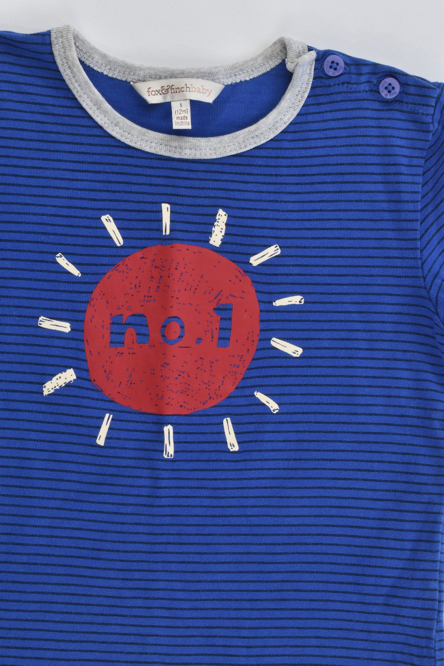 Fox & Finch Size 1 (12 months) 'No.1' Striped T-shirt
