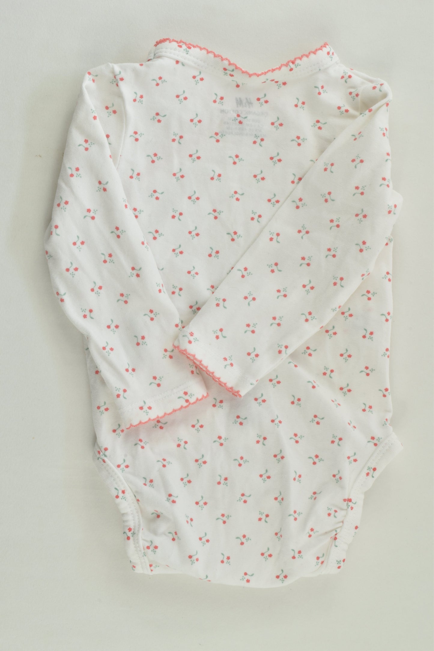 H&M Size 0000 (56 cm) Flowers Organic Wrap Bodysuit