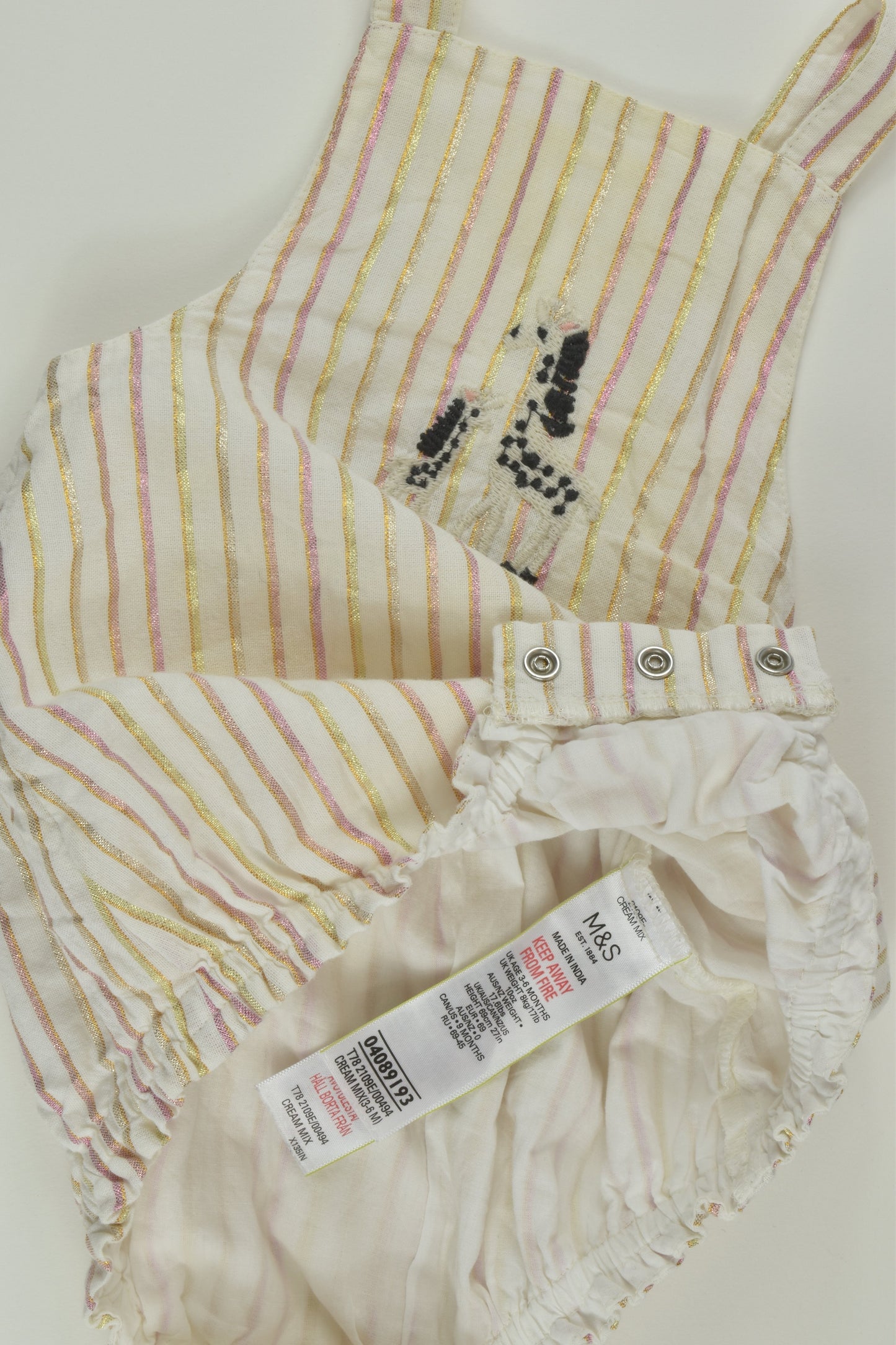 Marks & Spencer Size 00 (3-6 months) Lined Giraffes Bubble Romper