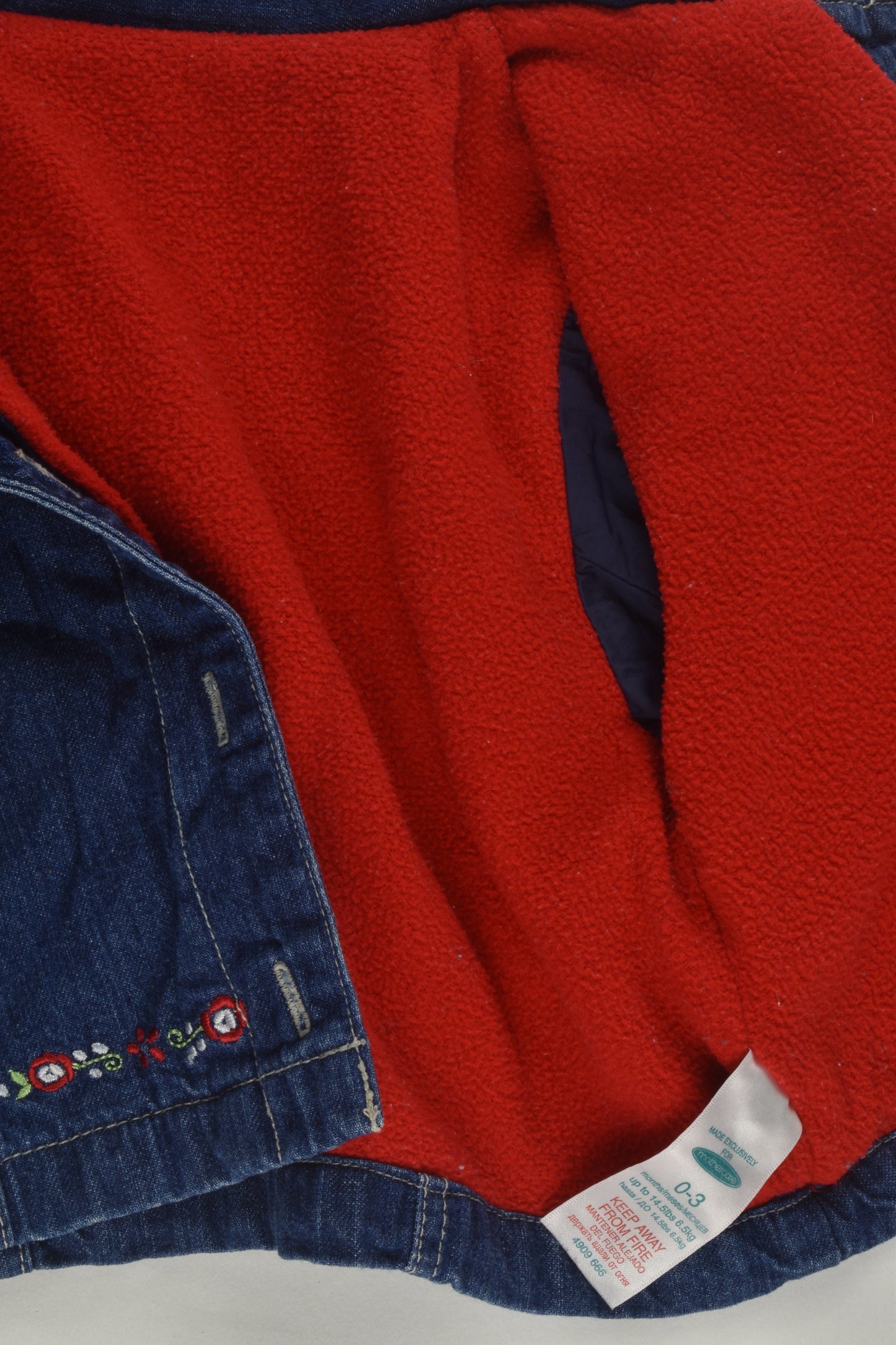 Mothercare Size 000 Fleece Lined Denim Jacket