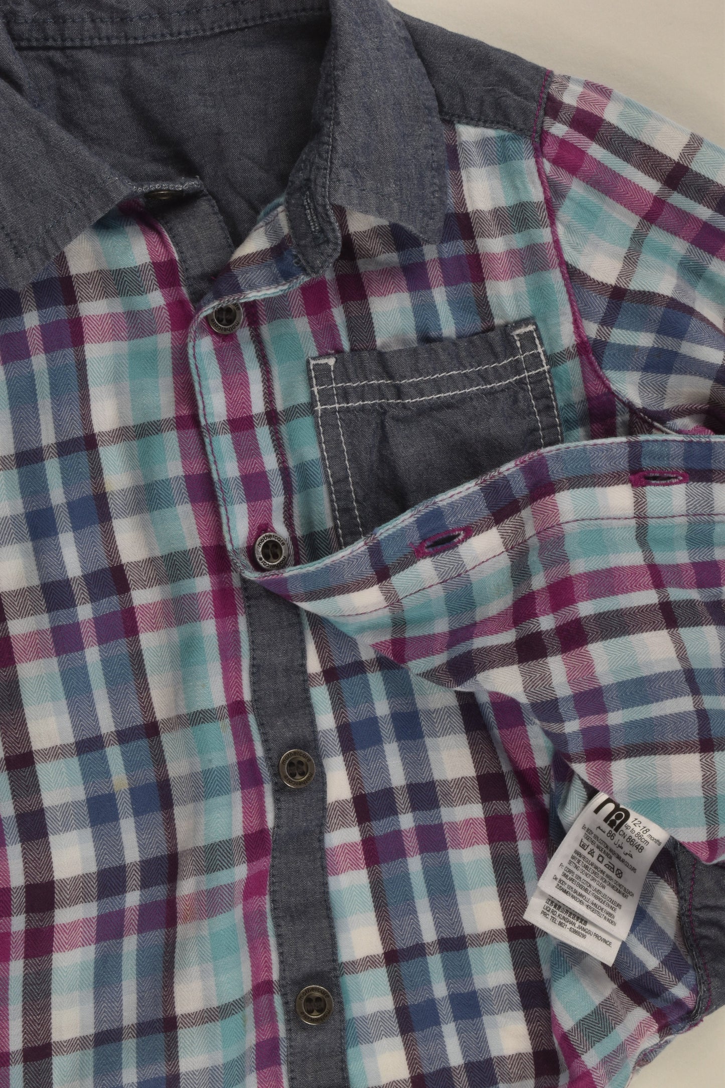 Mothercare Size 1 Checked Denim Detail Shirt