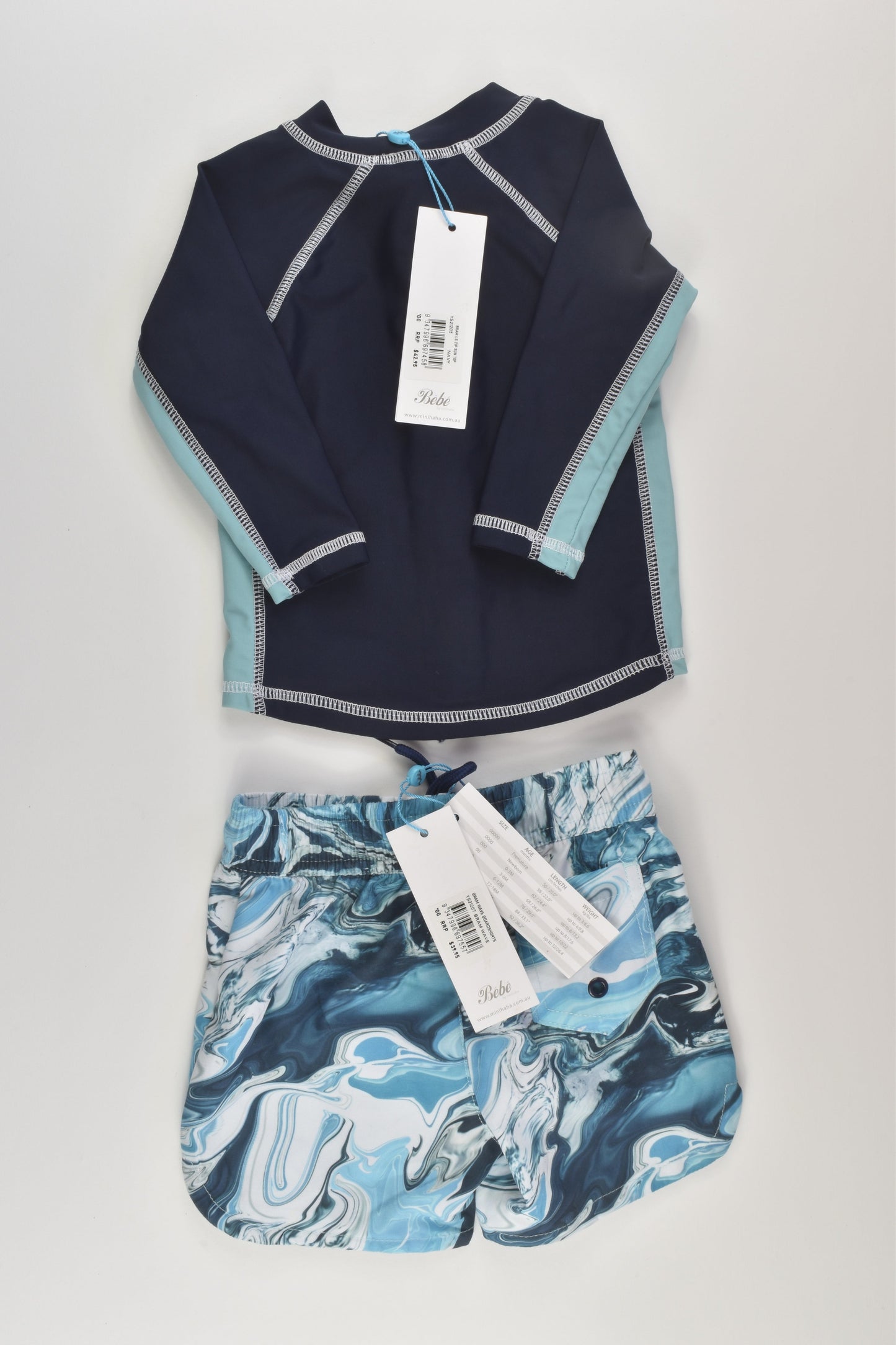 NEW Bébé by Minihaha Size 00 Rashie Top and Board Shorts