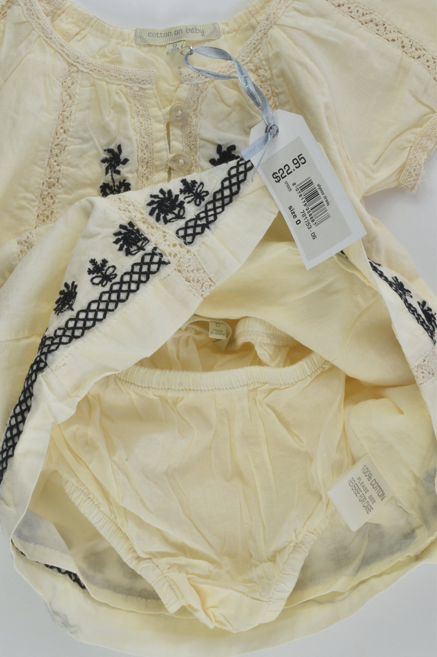 NEW Cotton On Baby Size 0 Lined Embroidery Dress