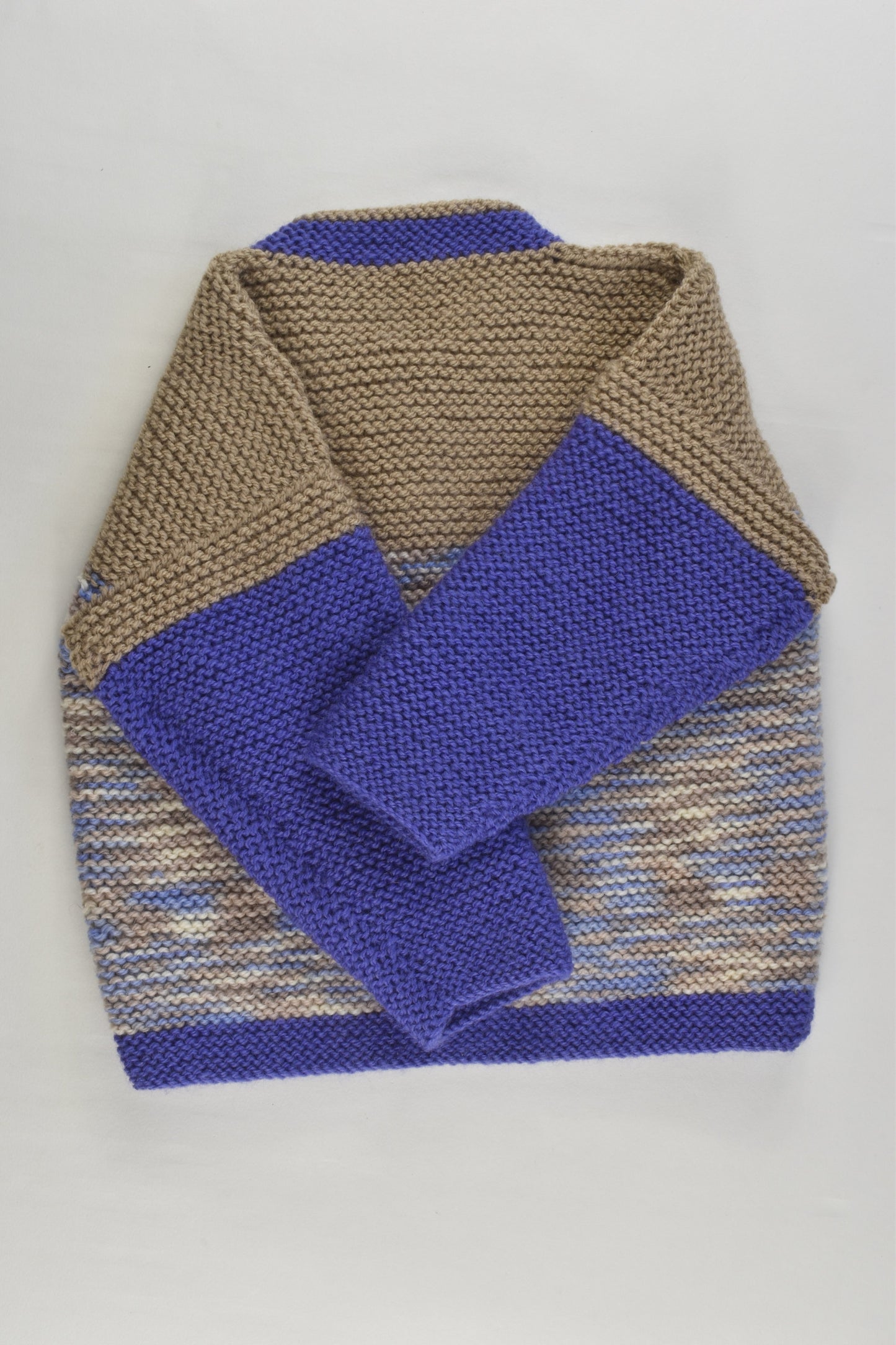 NEW Handmade Size approx 2-3 Blue and Beige Knitted Cardigan