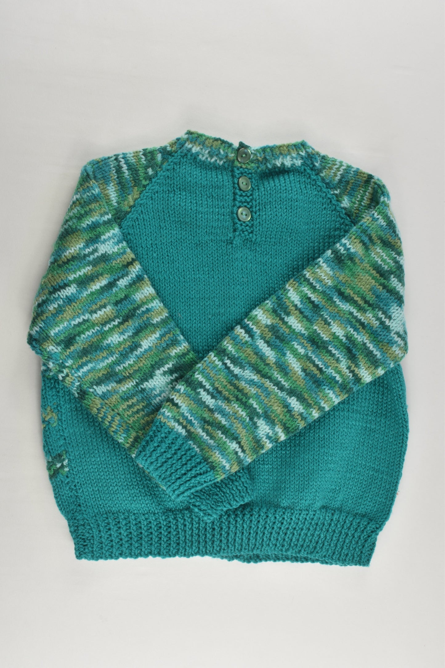 NEW Handmade Size approx 3-4 Green Mix Knitted Jumper