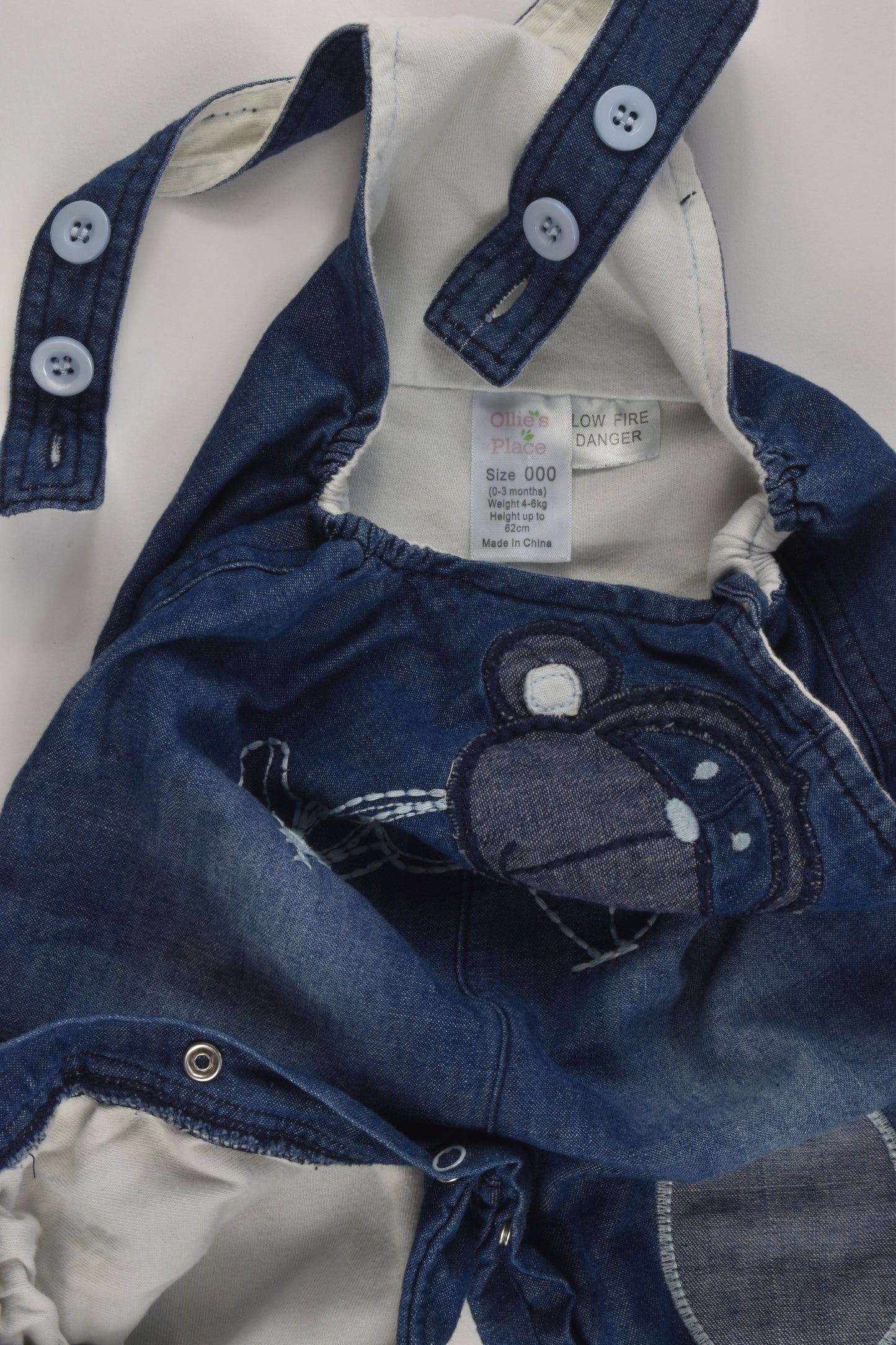 Ollie's Place Size 000 Lined Monkey Denim Overalls