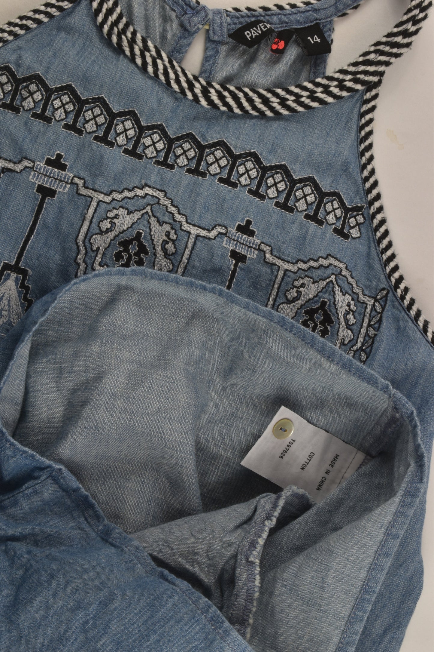 Pavement Size 14 Embroidery Denim Playsuit