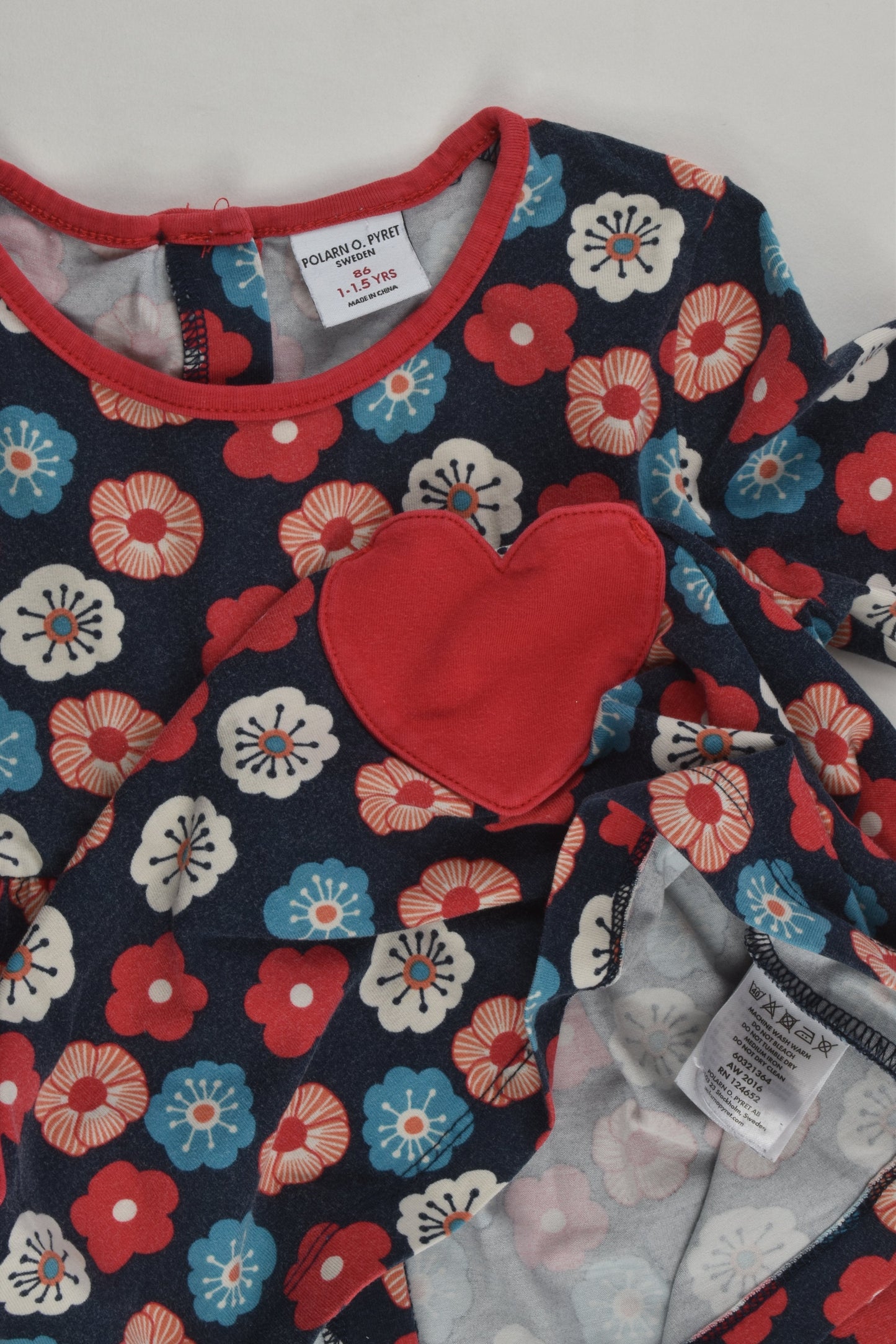 Polarn O. Pyret Size 1 (86 cm) Floral Dress with Love Heart Pockets