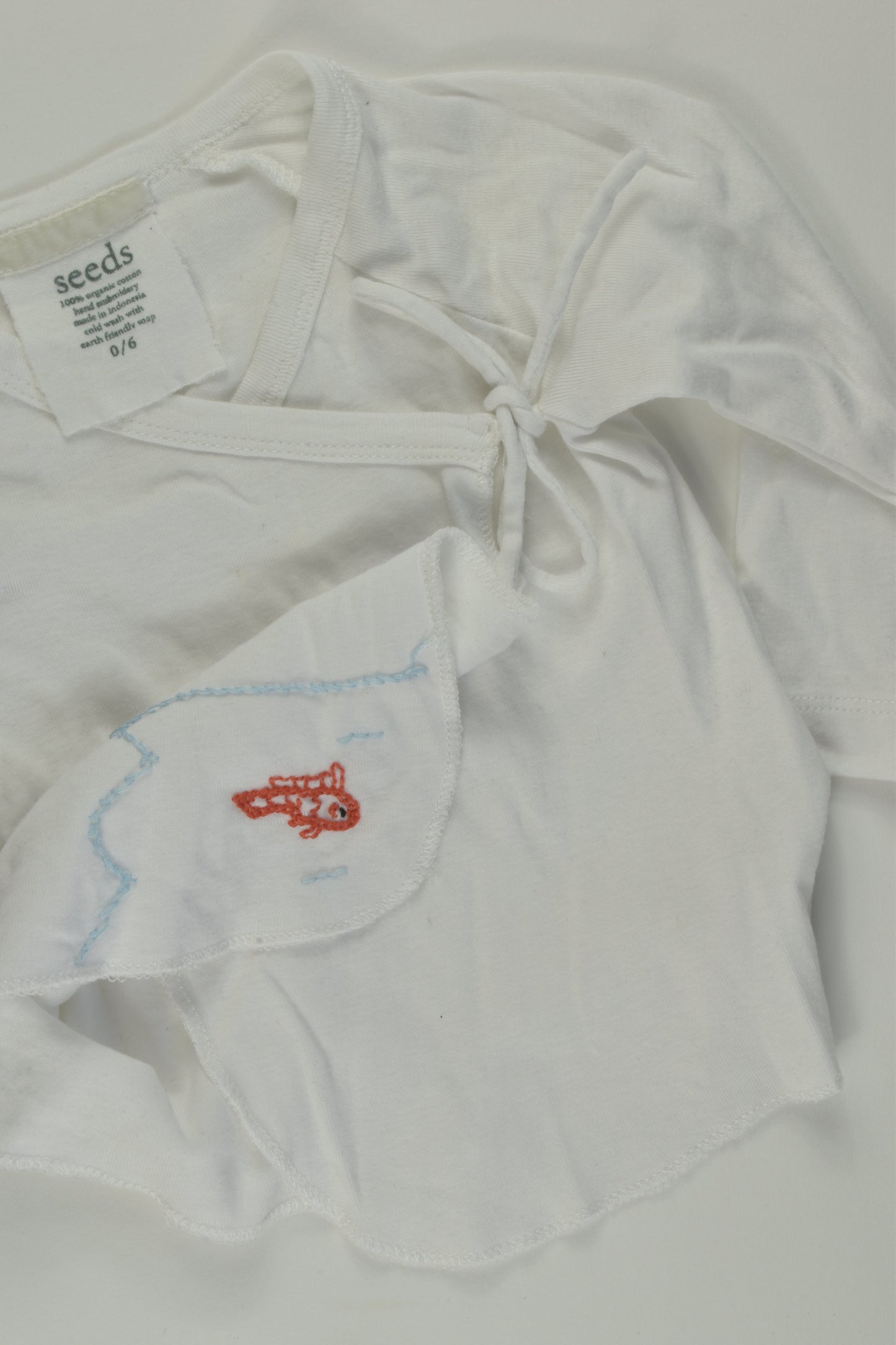 Seeds Size 0/6 months Organic Hand Embroidery Wrap Top