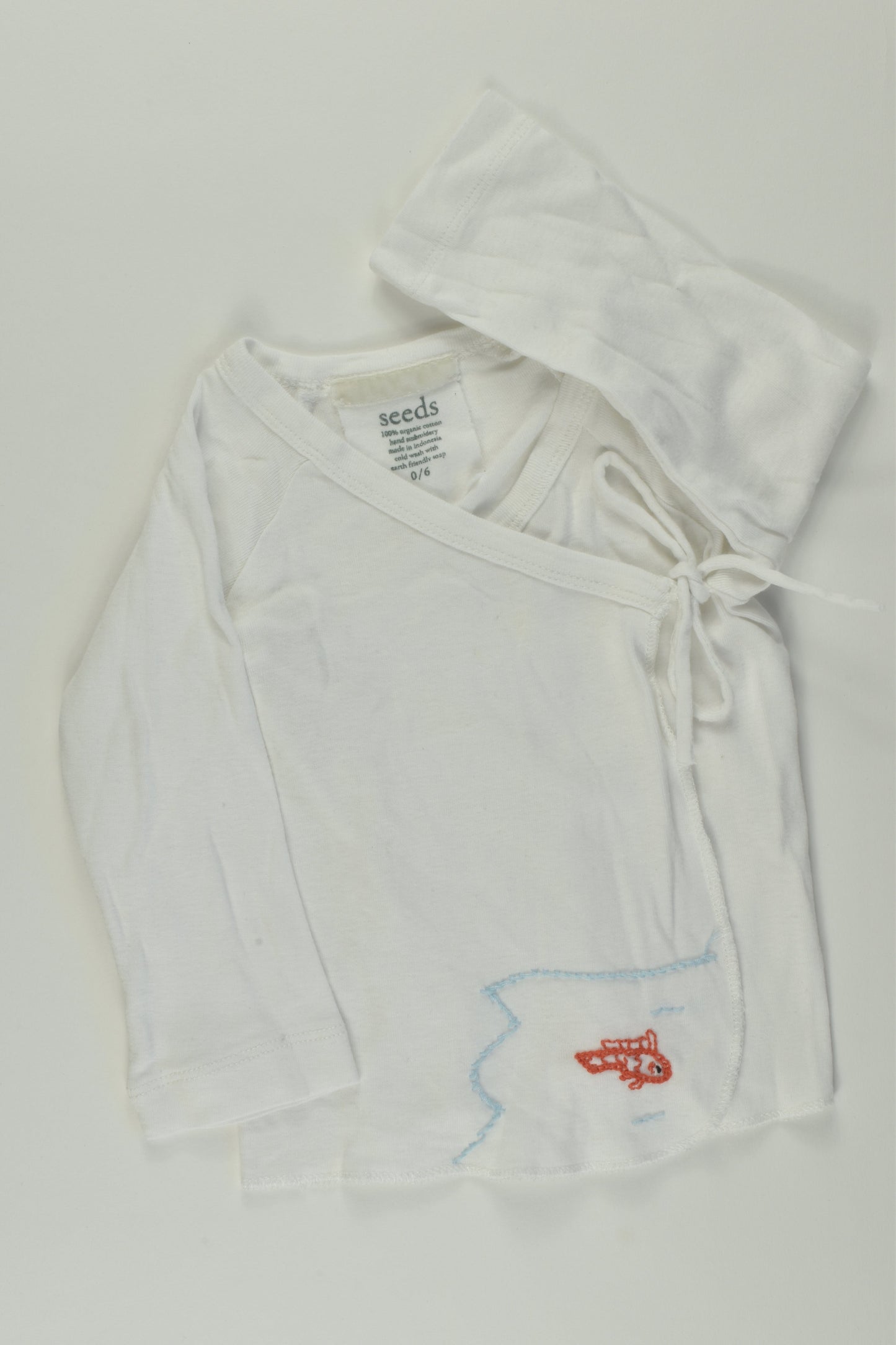 Seeds Size 0/6 months Organic Hand Embroidery Wrap Top