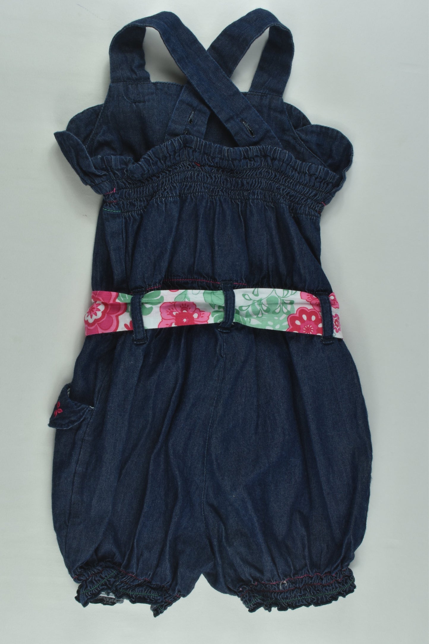 Sprout Size 2 Short Denim Playsuit with Floral Belt