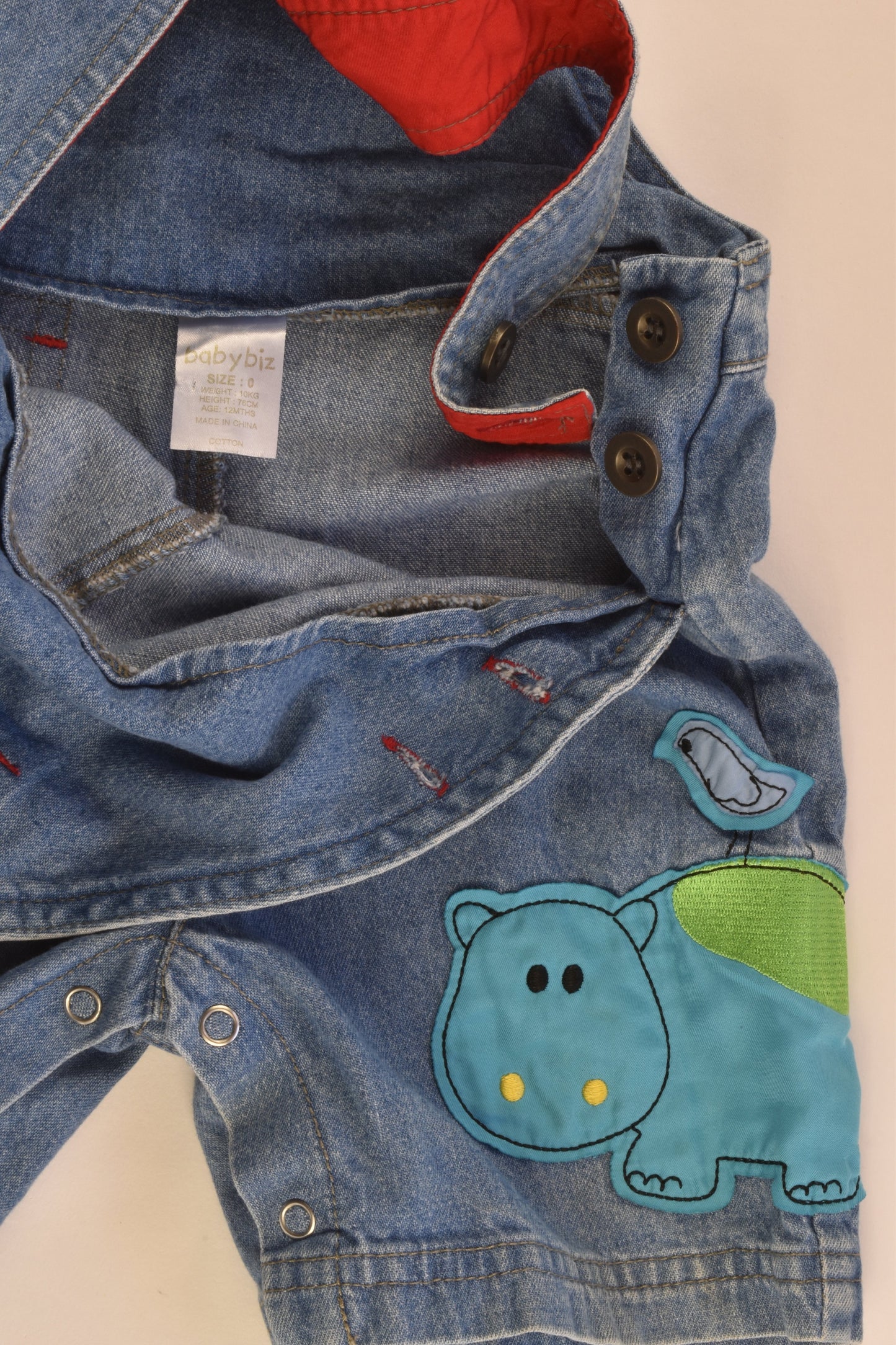 Baby Biz Size 0 (12 months) Hippo Short Denim Overalls