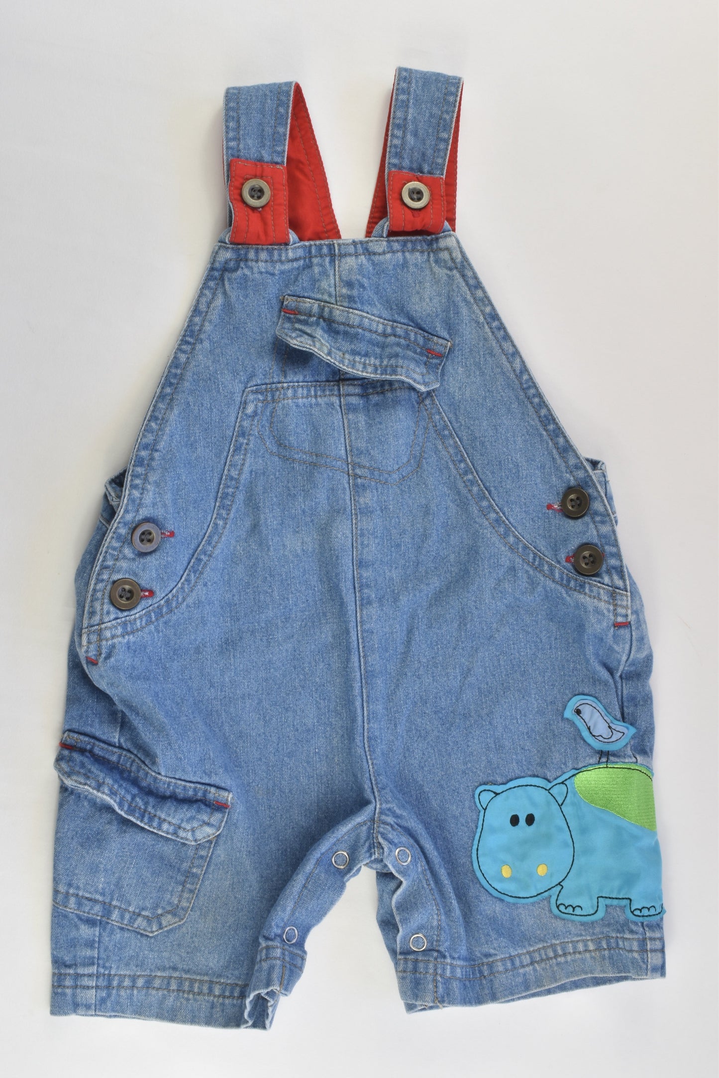 Baby Biz Size 0 (12 months) Hippo Short Denim Overalls