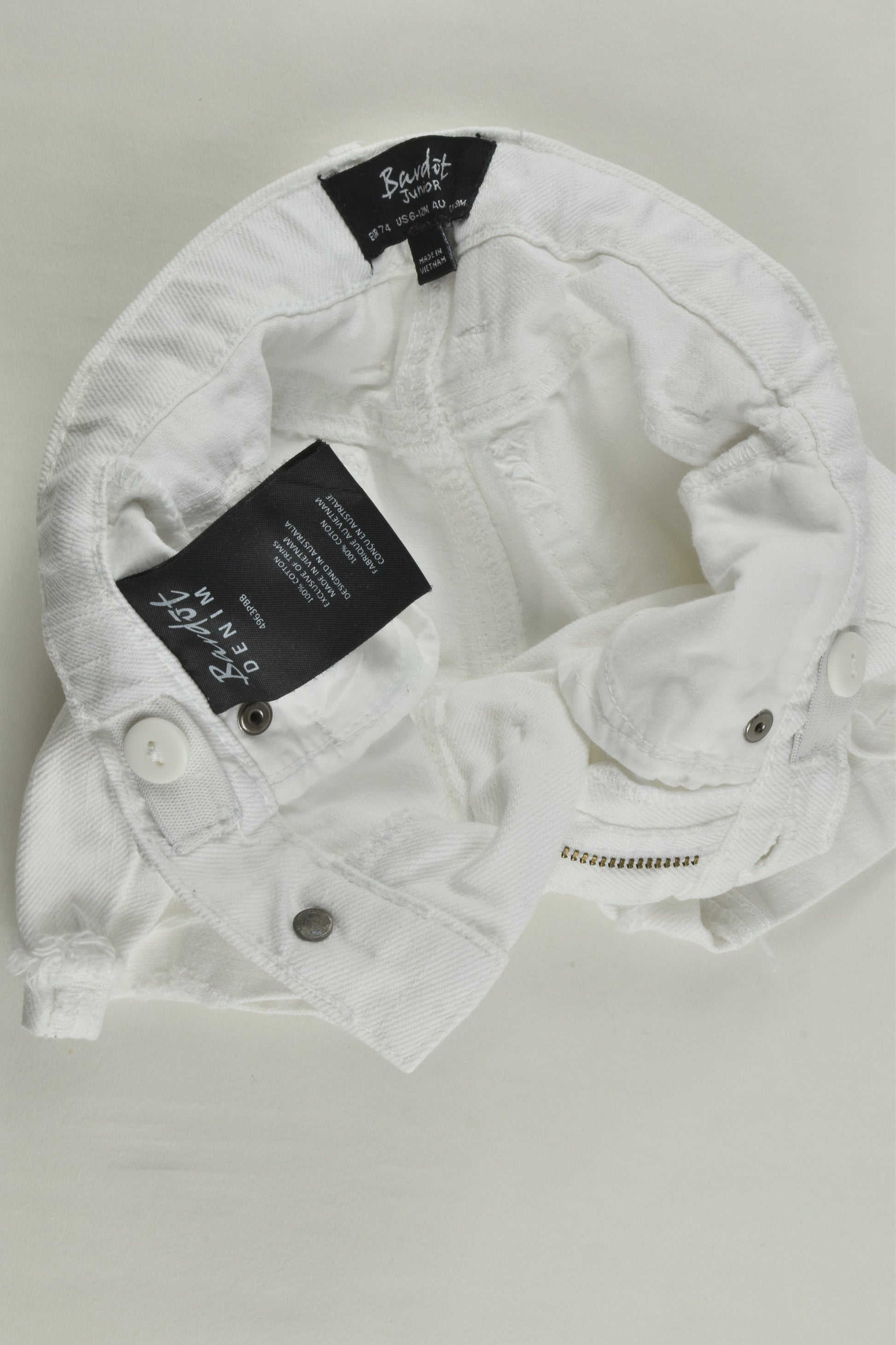 Bardot Junior Size 0 (74 cm) White Denim Shorts