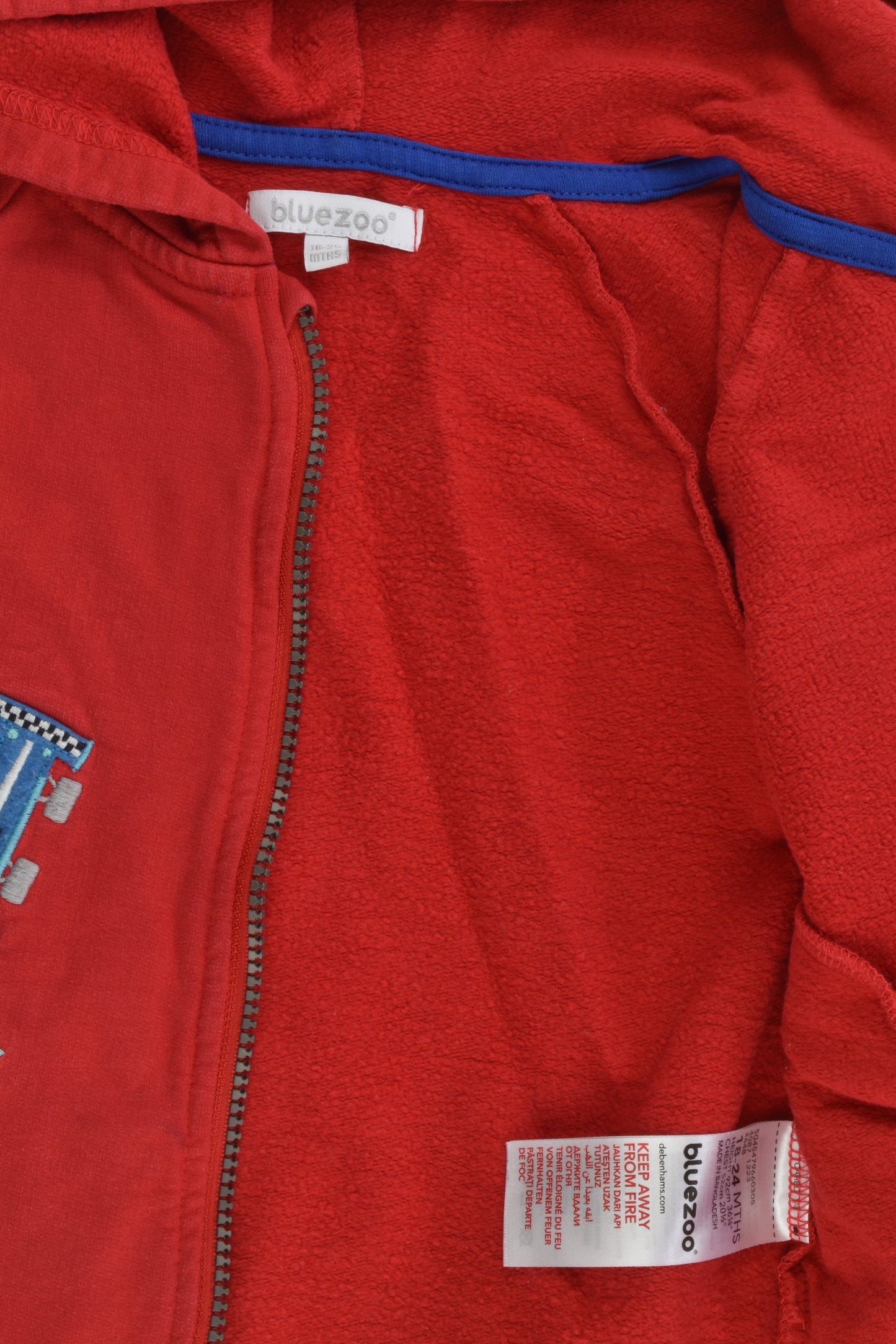 Bluezoo by Debenhams Size 2 (92 cm) Racing Cars Zip Hooded Jumper