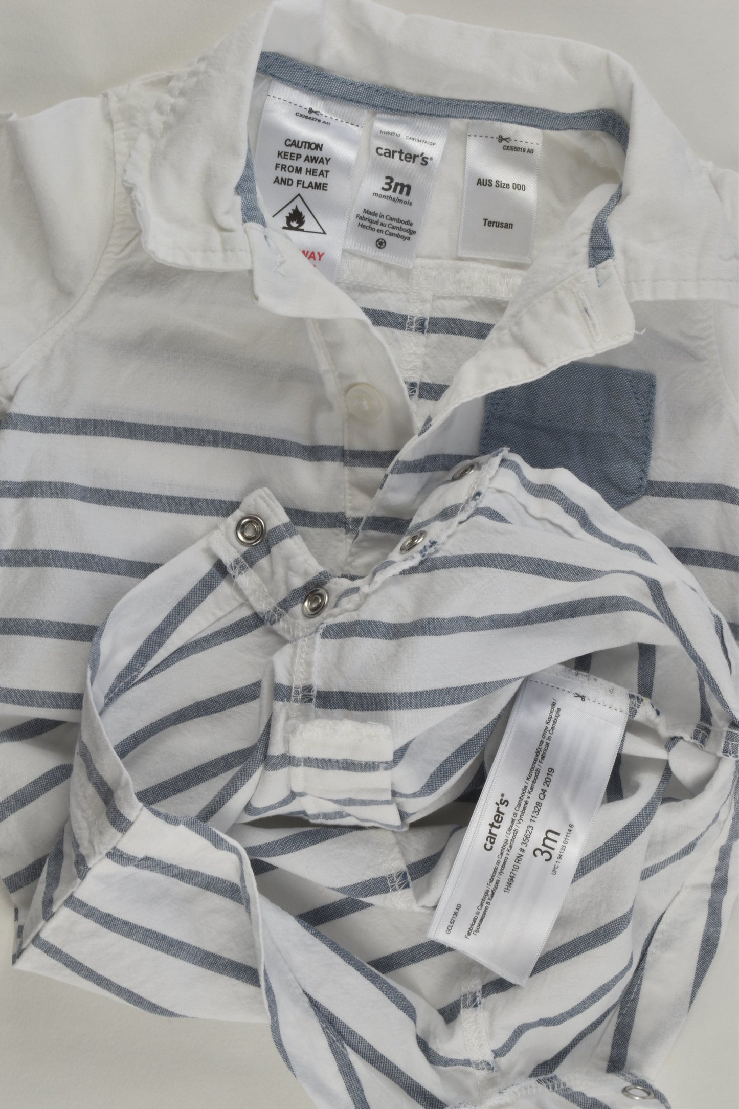 Carter's Size 000 (3 months) Striped Collared Romper