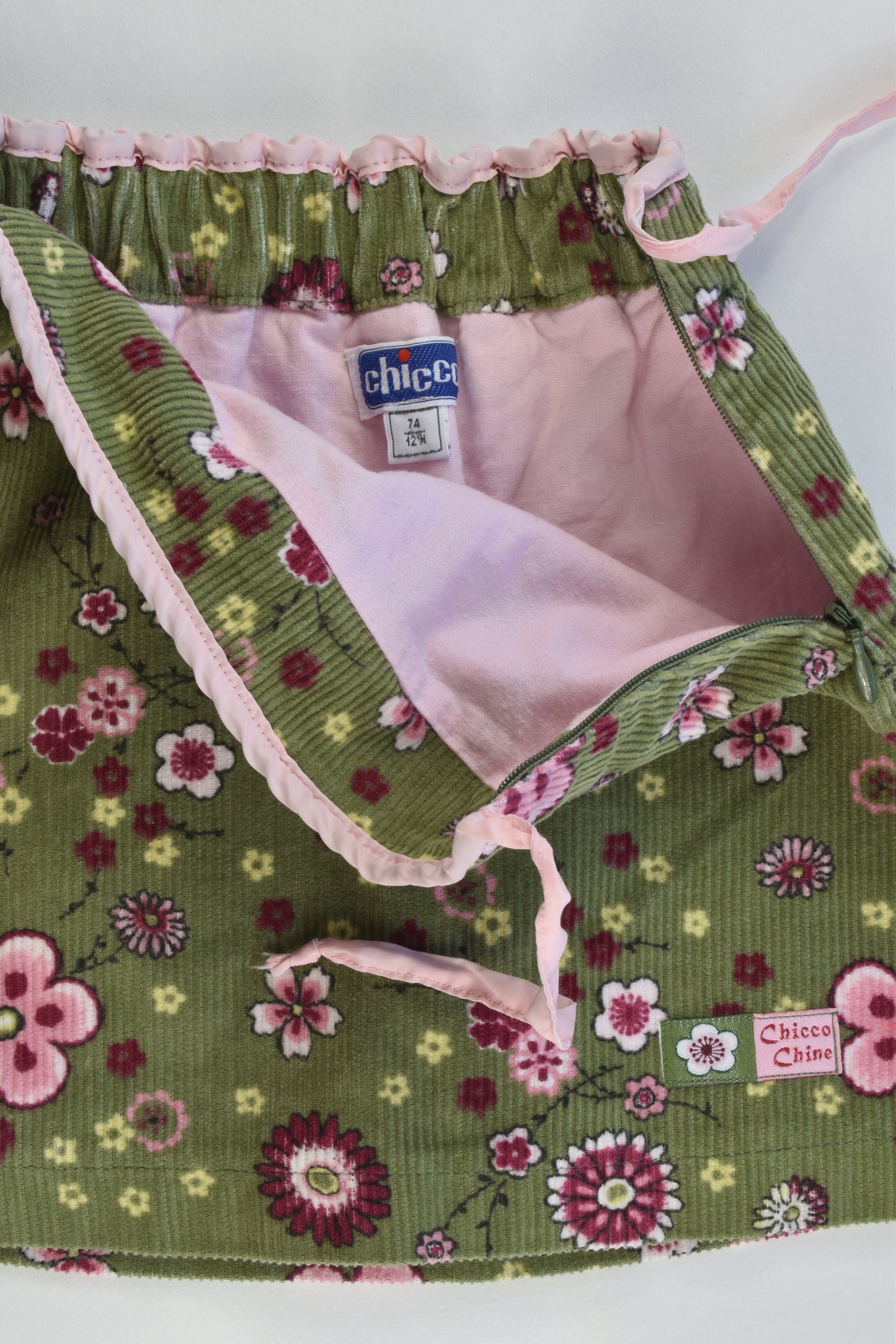 Chicco Italy Size 12 months (74 cm) Lined Stretchy Floral Cord Skirt