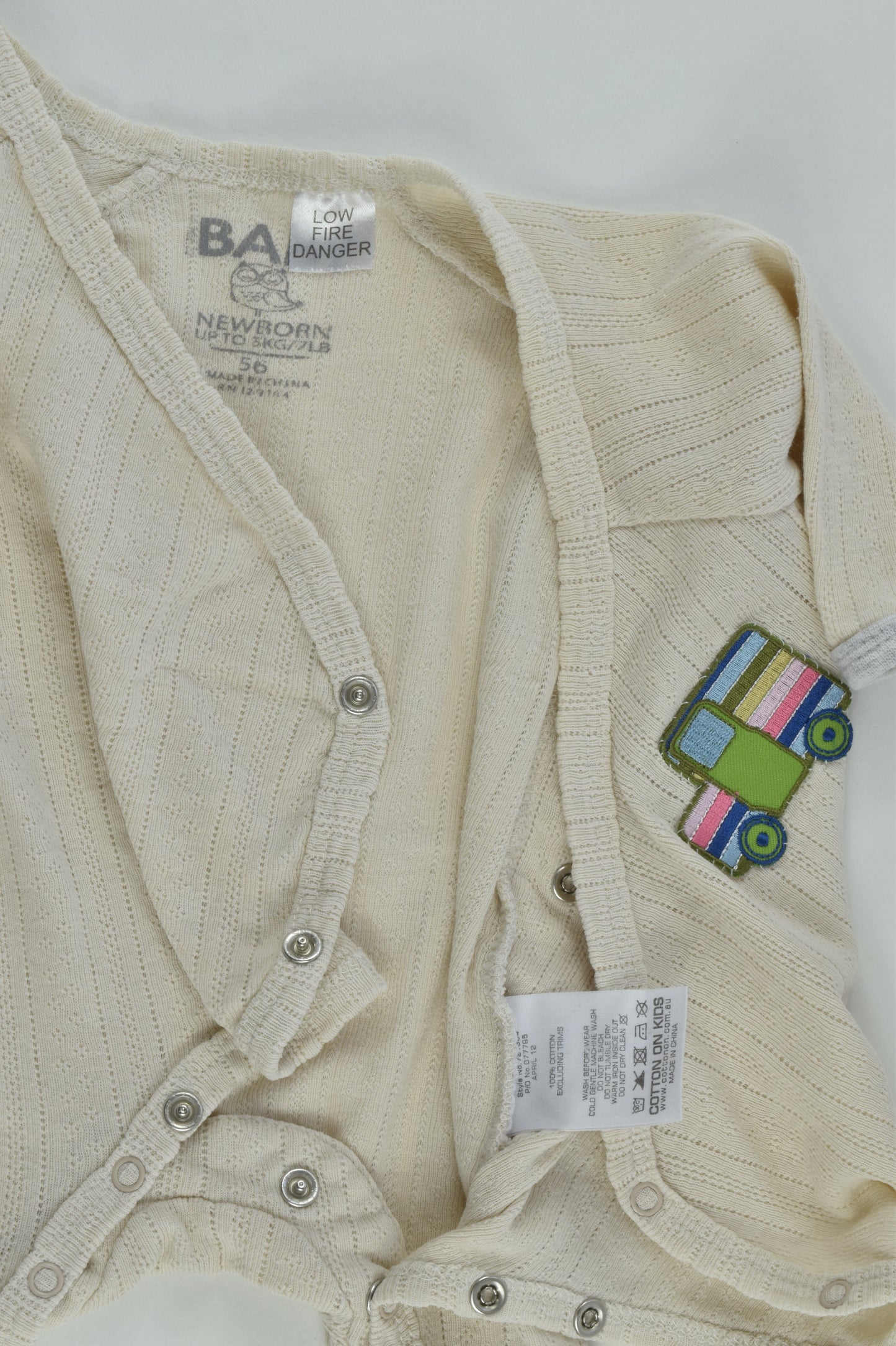 Cotton On Baby Size 0000 Truck Patch Wrap Romper
