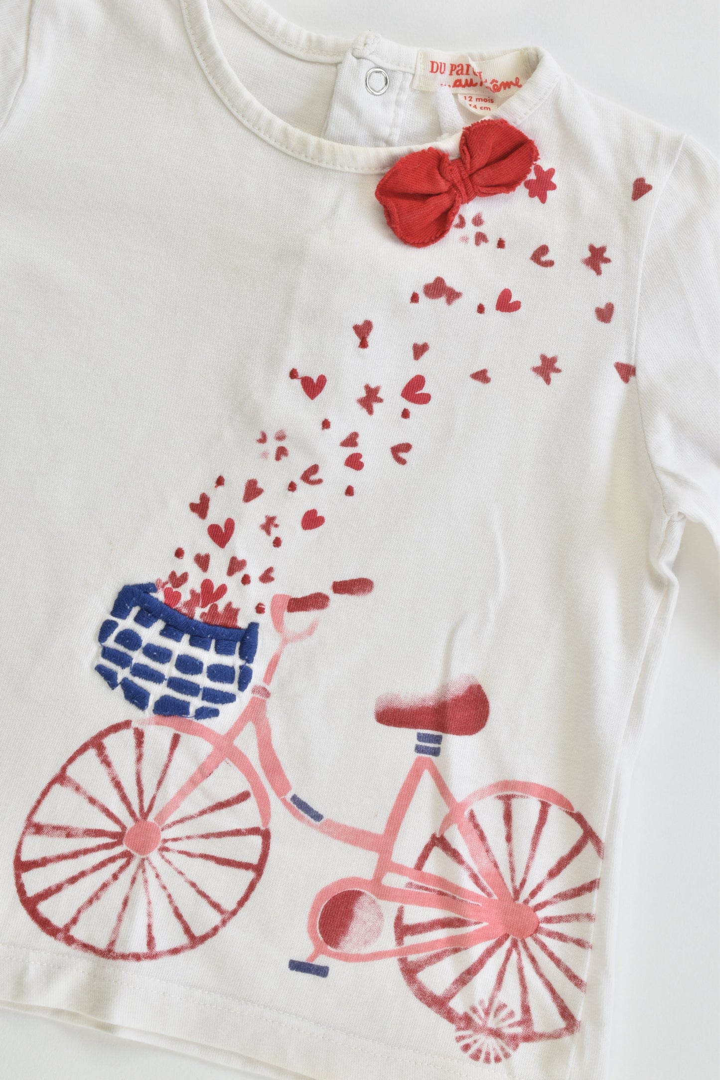 Du Pareil Au Même (France) Size 0 (12 months, 74 cm) Bicycle and Love Hearts Top