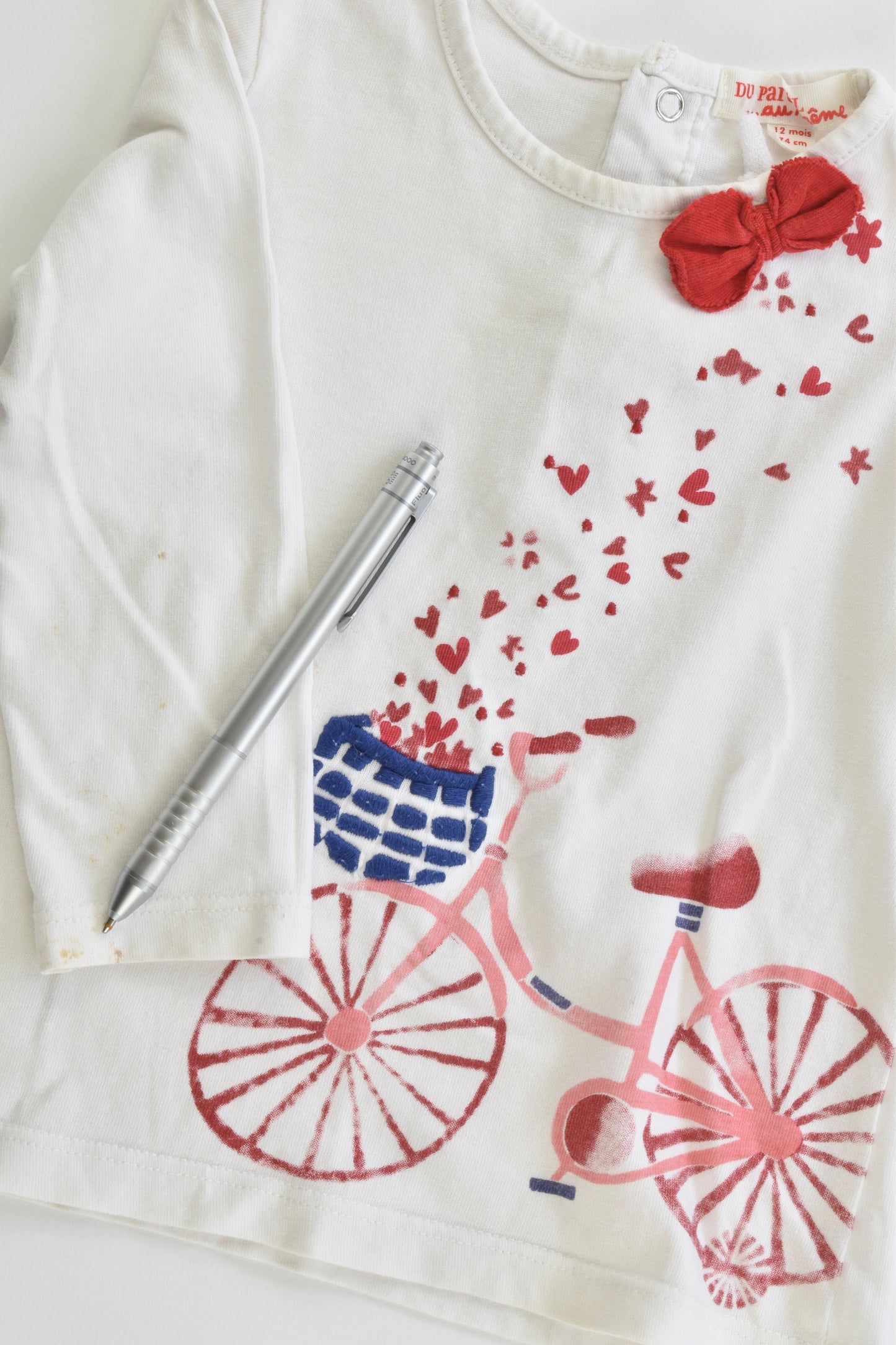 Du Pareil Au Même (France) Size 0 (12 months, 74 cm) Bicycle and Love Hearts Top