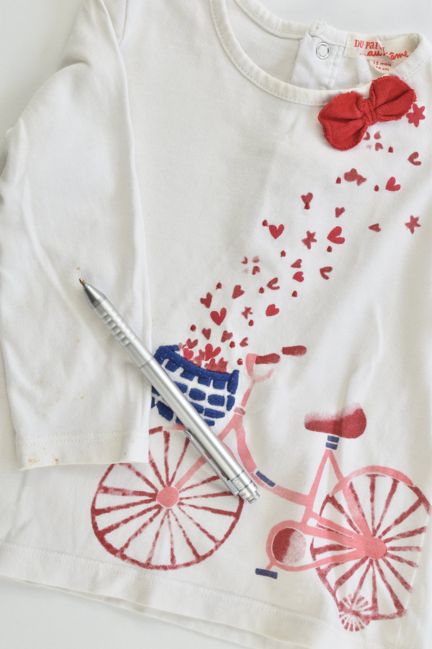 Du Pareil Au Même (France) Size 0 (12 months, 74 cm) Bicycle and Love Hearts Top