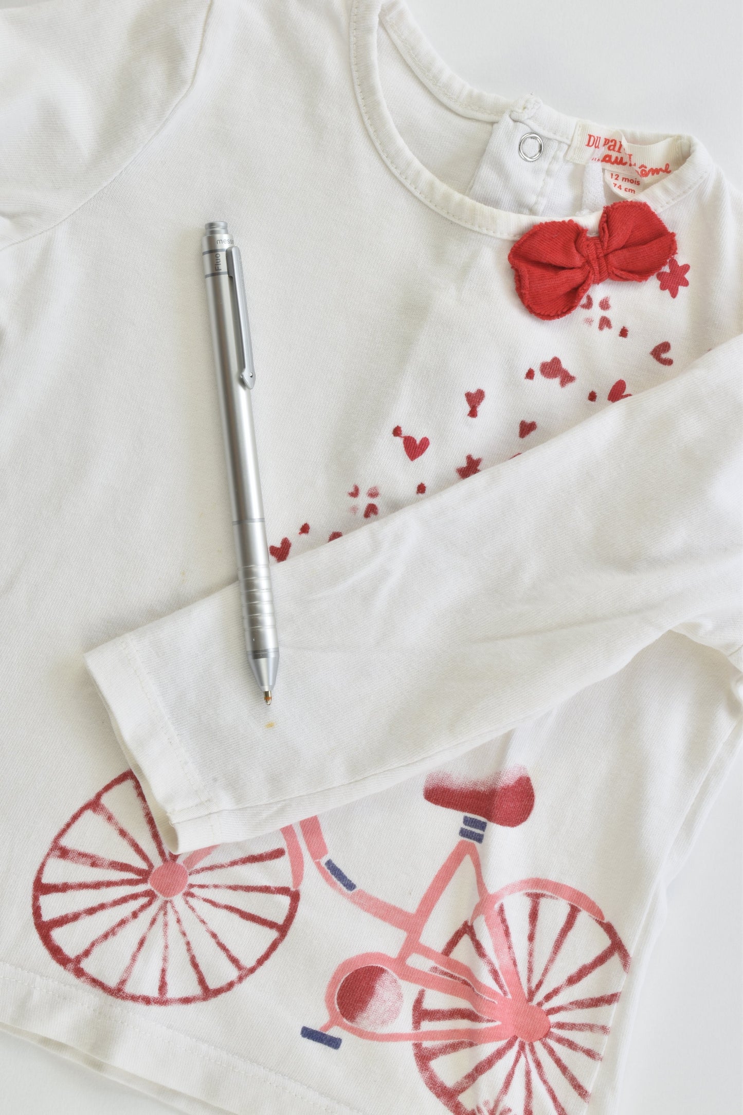 Du Pareil Au Même (France) Size 0 (12 months, 74 cm) Bicycle and Love Hearts Top